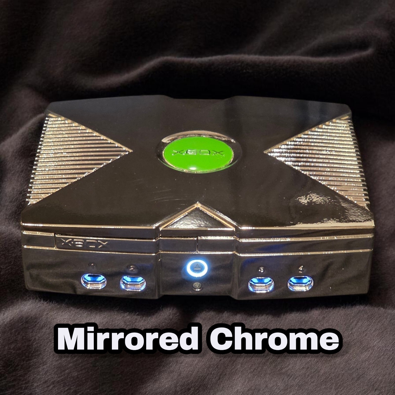 RARE Mirror Chrome Original Xbox Fully Recapped White LEDs Philips DVD Microsoft