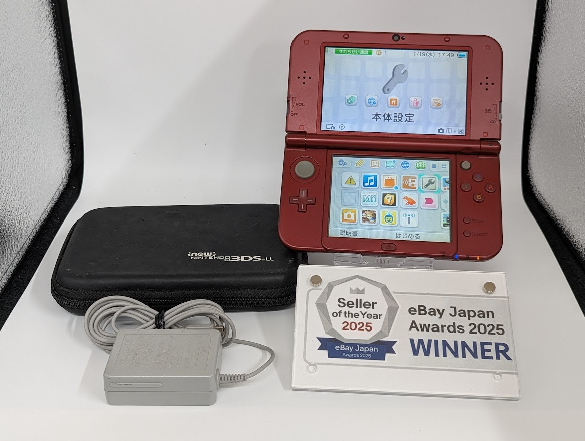 B104 Nintendo new 3DS LL XL console Metallic Red Japan w/pouch adapter fx