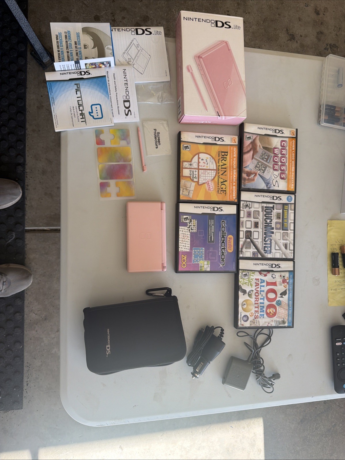 Nintendo DS Lite Coral Pink Bundle, Wall/ Car Charger, Case, Original Box/Tested