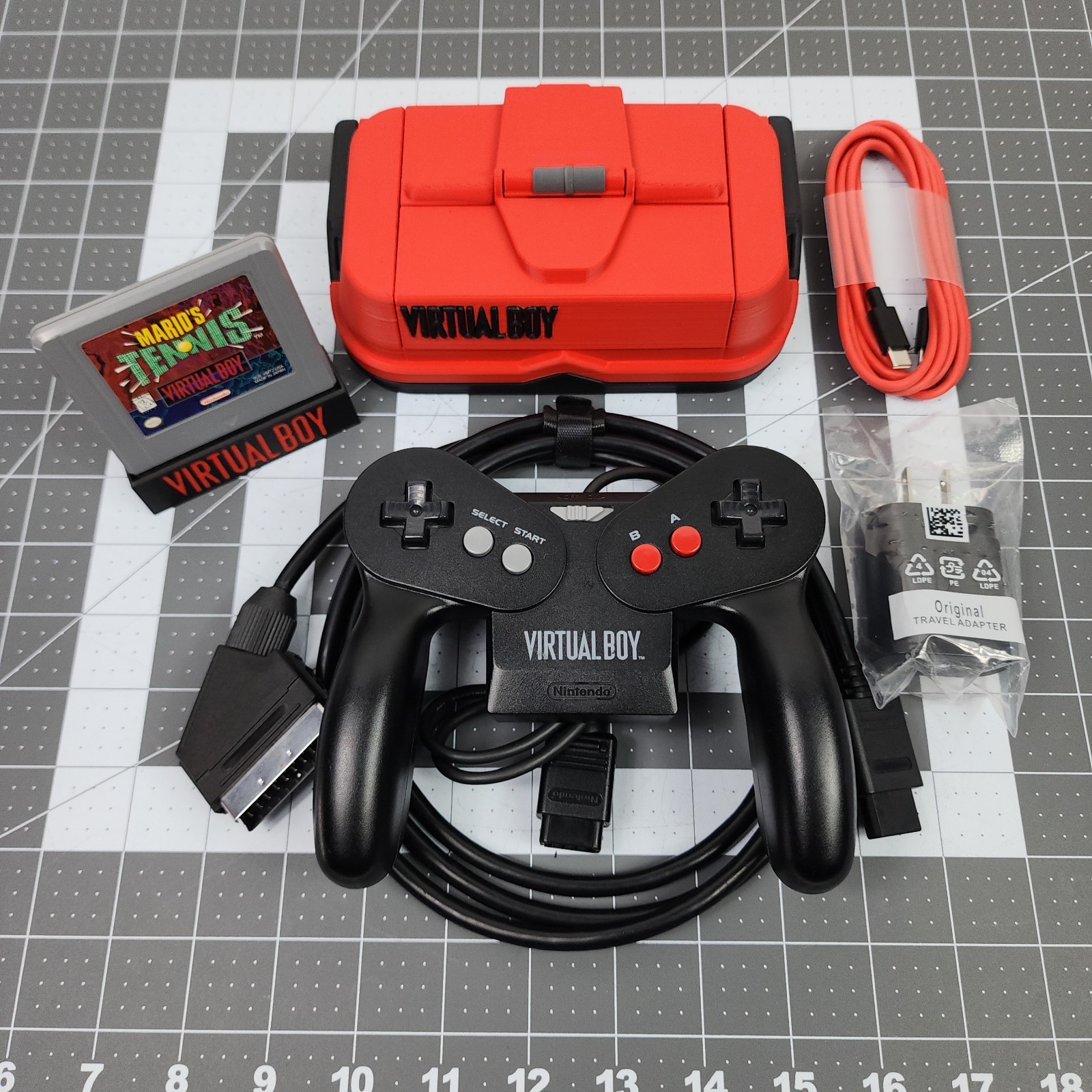 Virtual Boy Console VirtualTap NTSC RGB, SCART, USB-C PD, Recapped, Mario Tennis