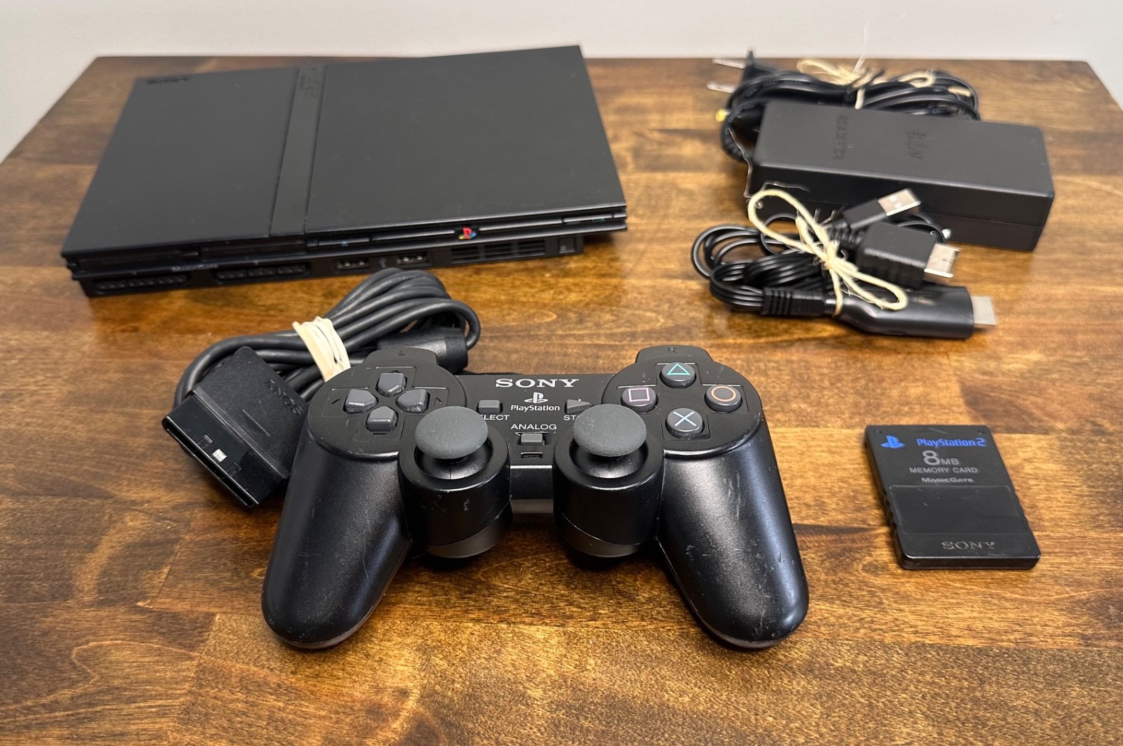 Sony PlayStation 2 Slim (PS2) w/ DualShock2 Controller, Memory Card, PS2-to-HDMI