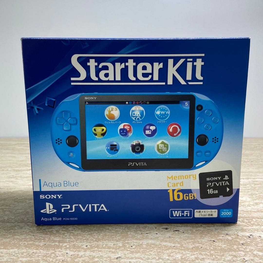 Sony PS Vita PCH-2000 Starter Kit Aqua Blue Wi-Fi CIB Near Mint 16GB 7484