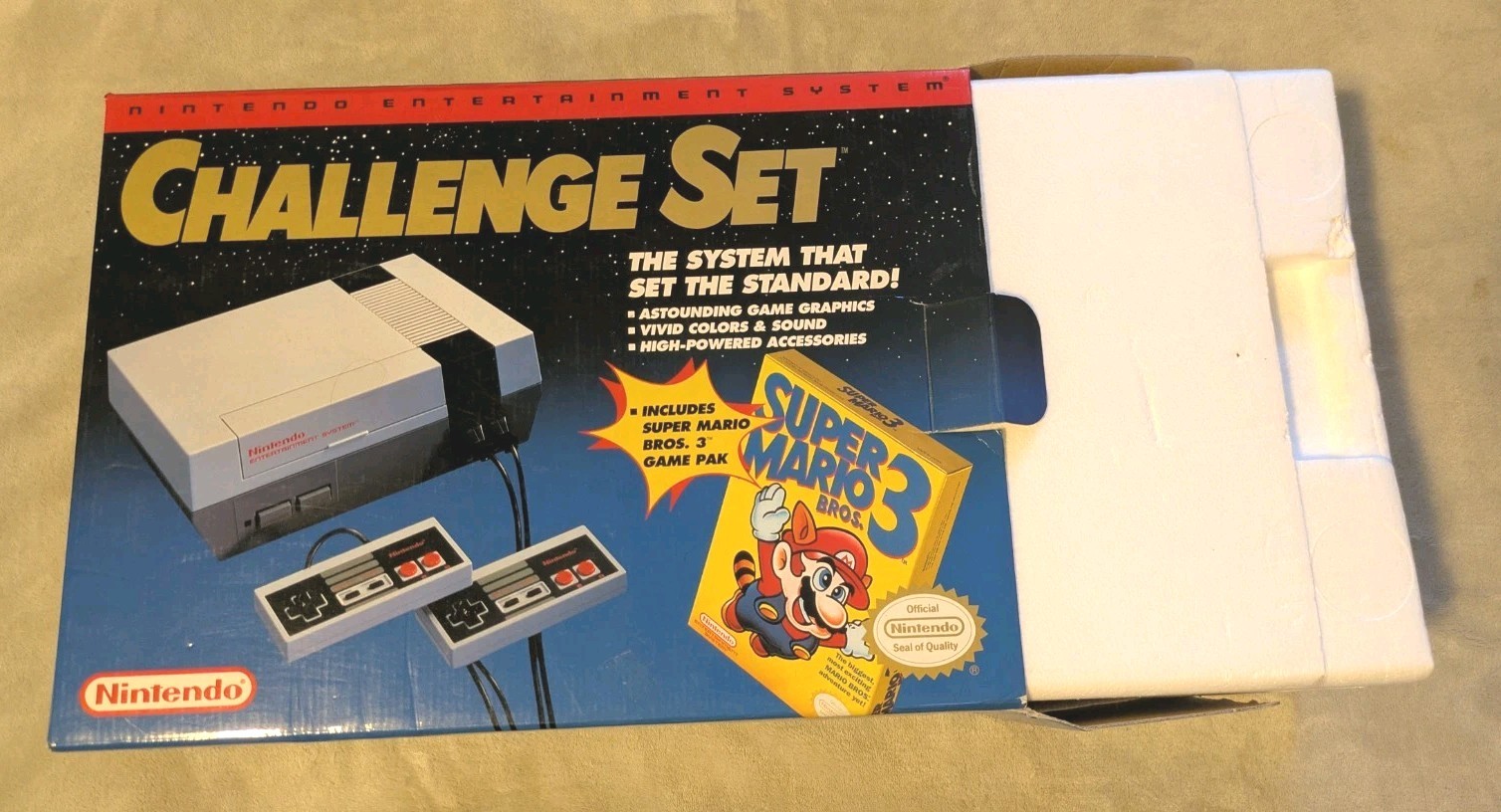 Nintendo NES Challenge Set Console Box Styrofoam 2 Controllers Manuals No Game