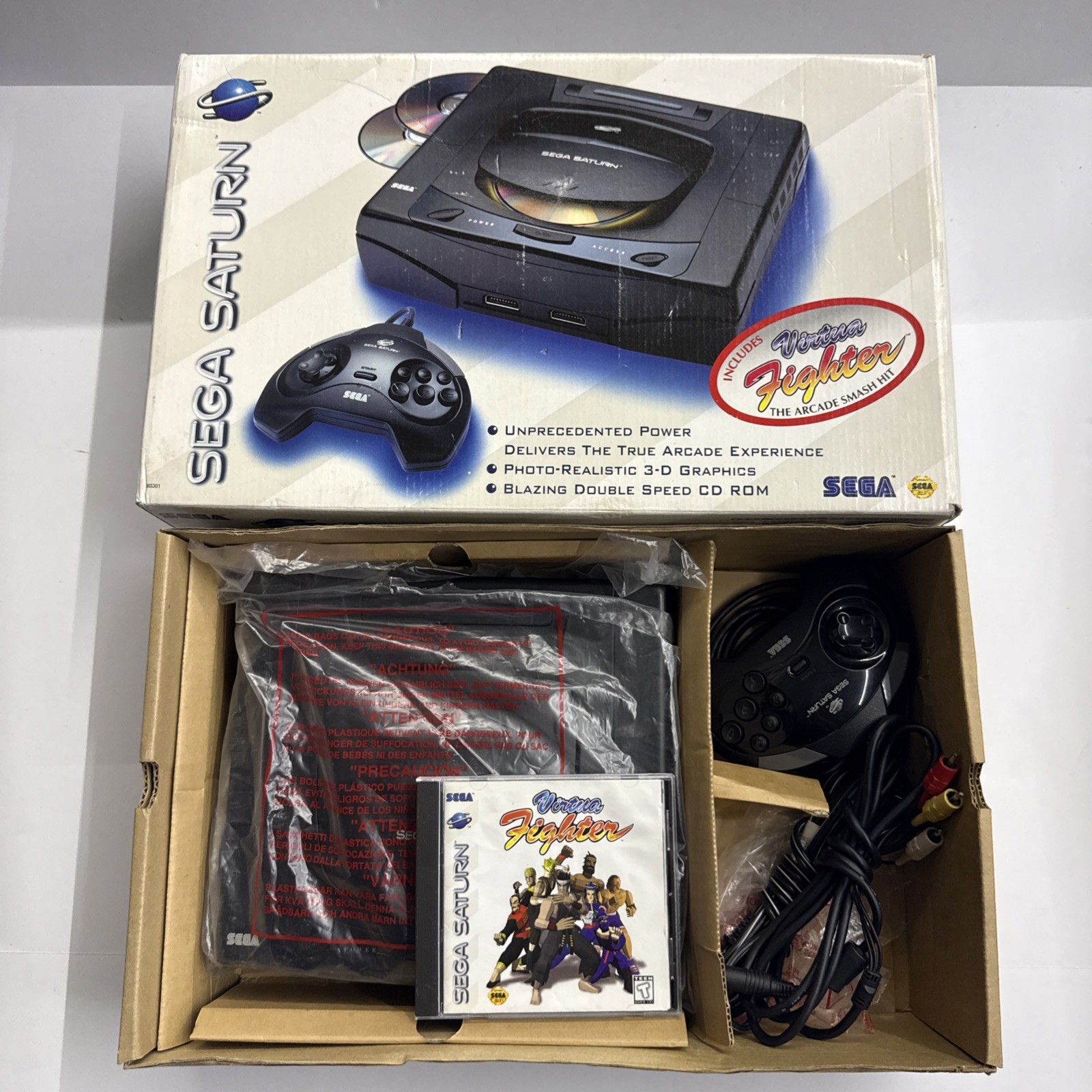 Saturn – SEGA MK-80001 Black Console Virtua Fighter Bundle Tested Almos Complete