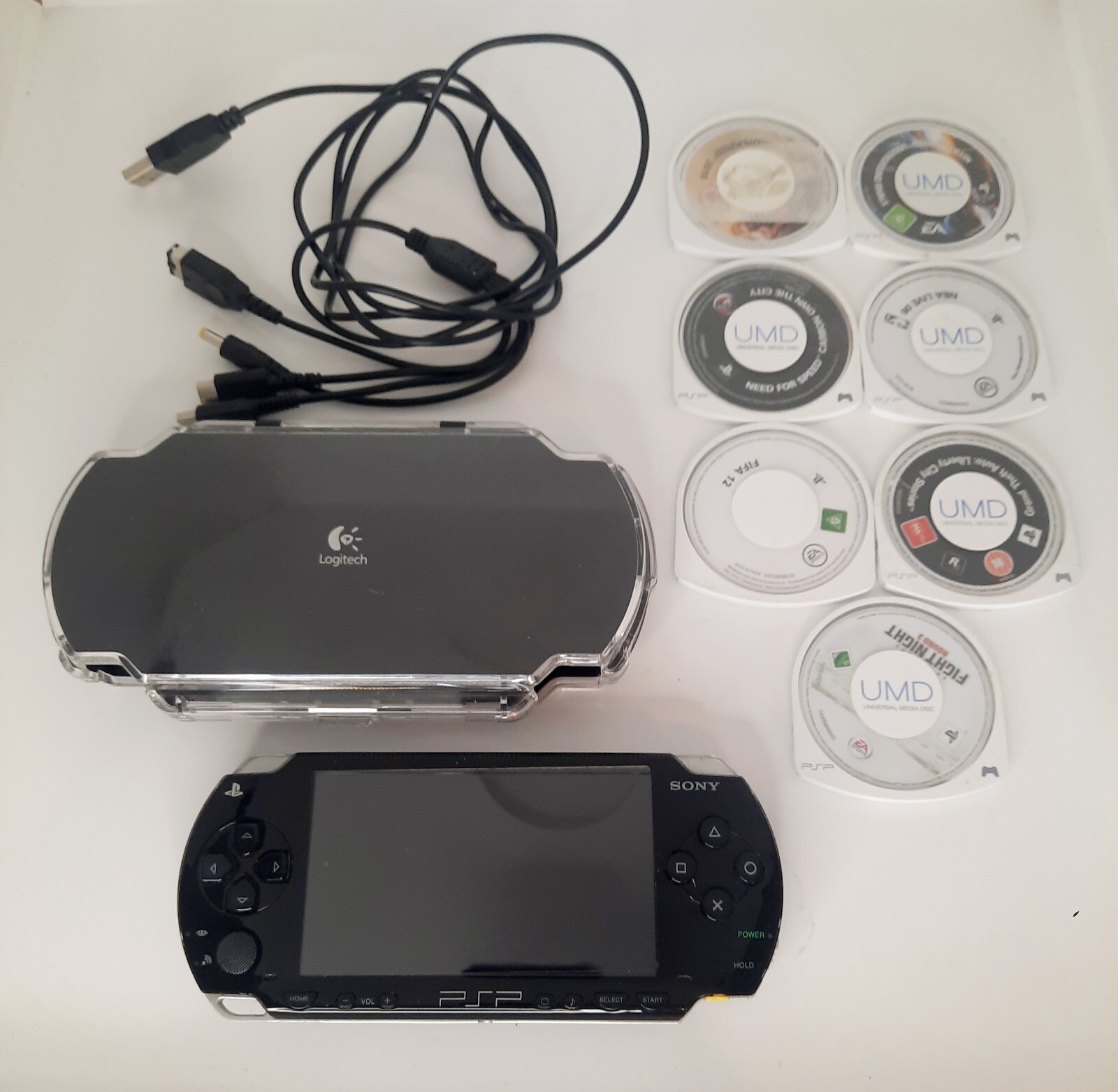 SONY PSP SERIES 1003 BUNDLE CONSOLE Charger Logitech Case & 7 Games