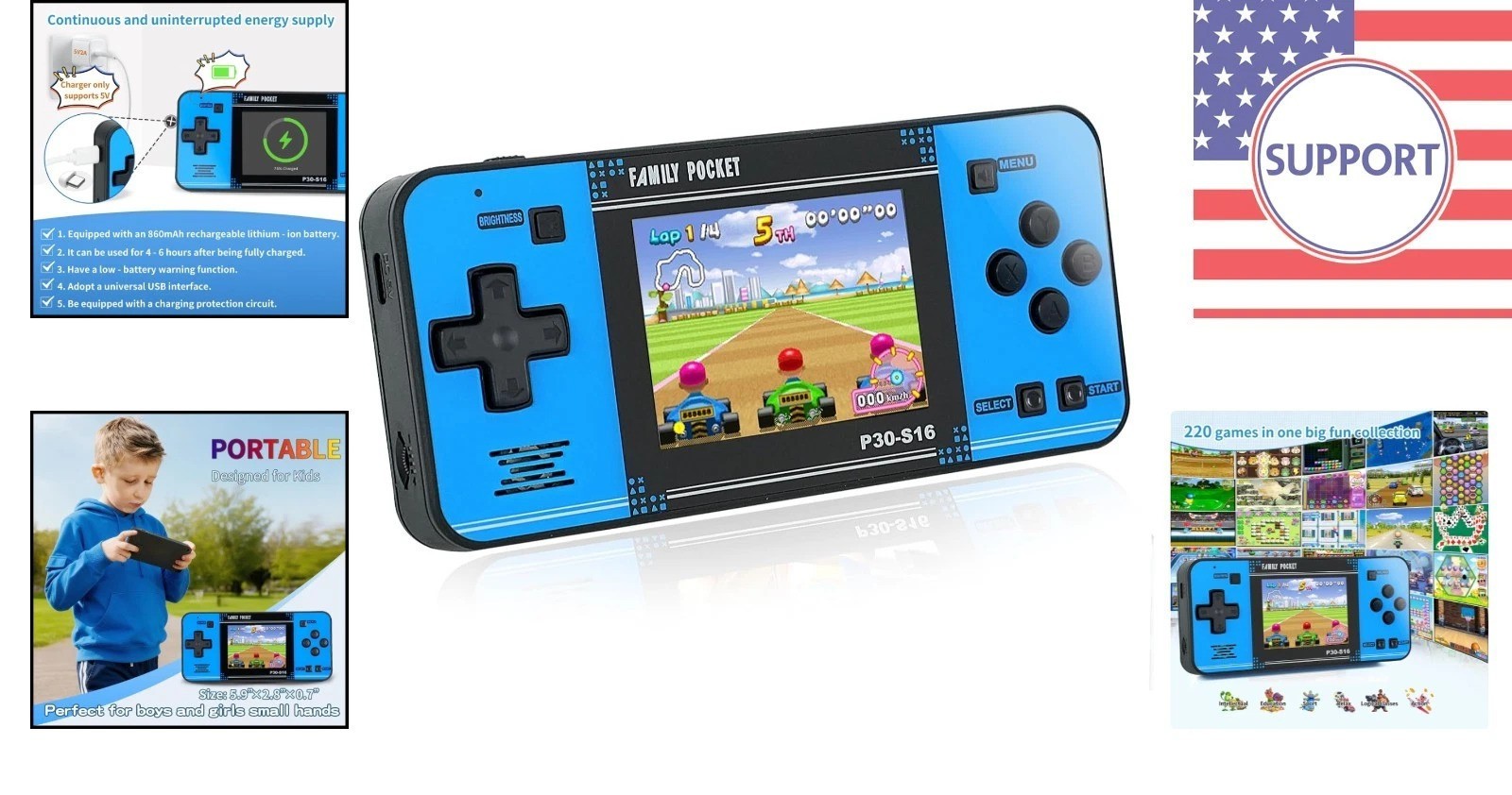 220 Preloaded Retro Games Handheld Console – Rechargeable 3.0″ LCD for Kids