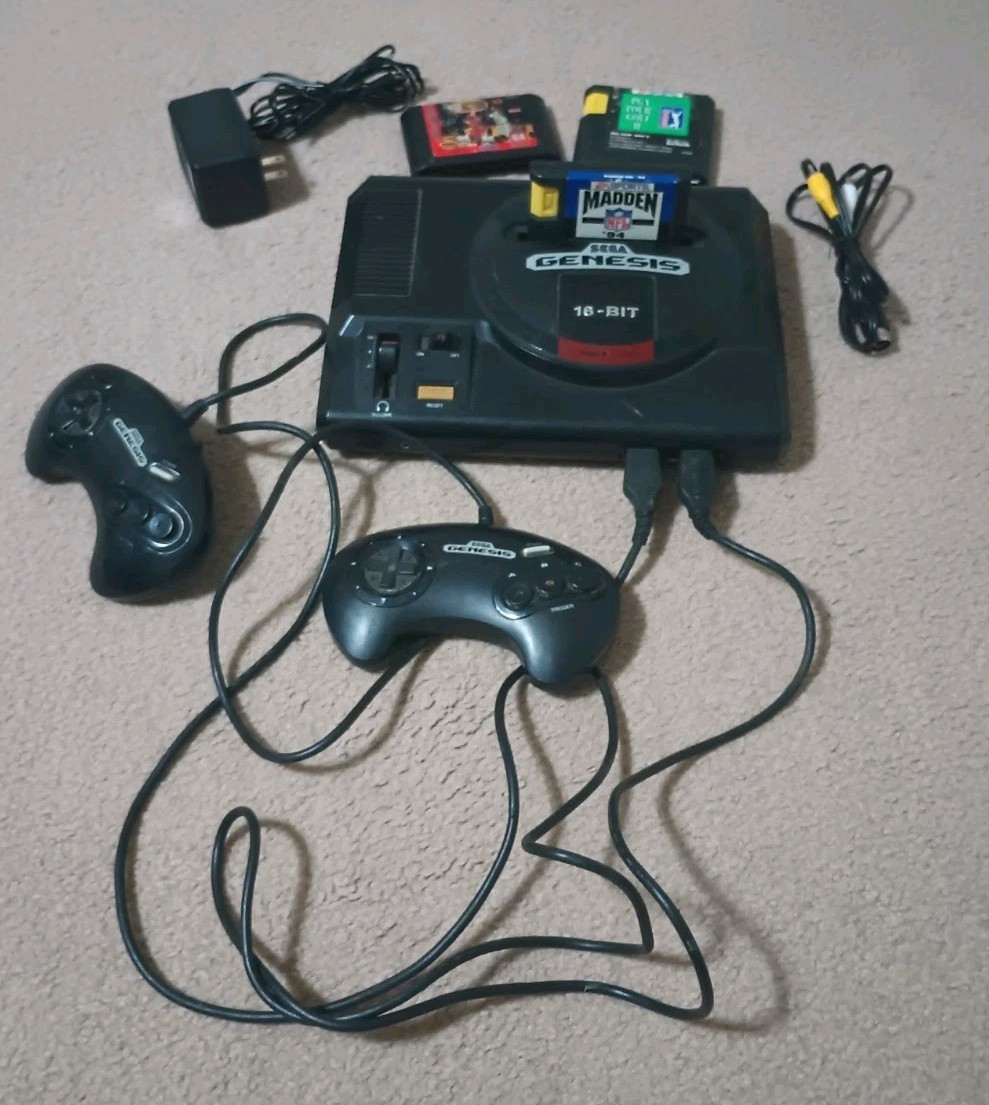Sega Genesis 1601 16-Bit Video Game Console Tested Working, Cables 2 Controllers