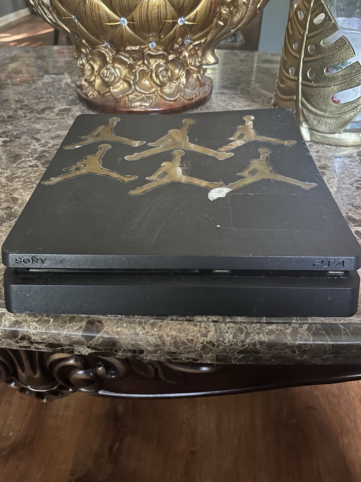 Sony PlayStation 4 Slim PS4 Console w/ Power Cord Black/Gold Jumpman Decal