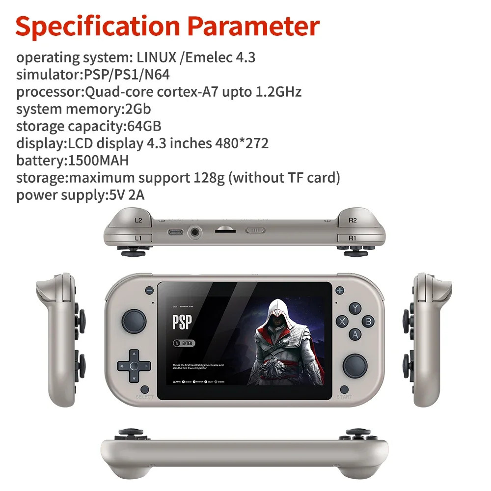 M17 Handheld Game Console Linux Retro Gaming 4.3 Inch Screen 64GB 128GB Player