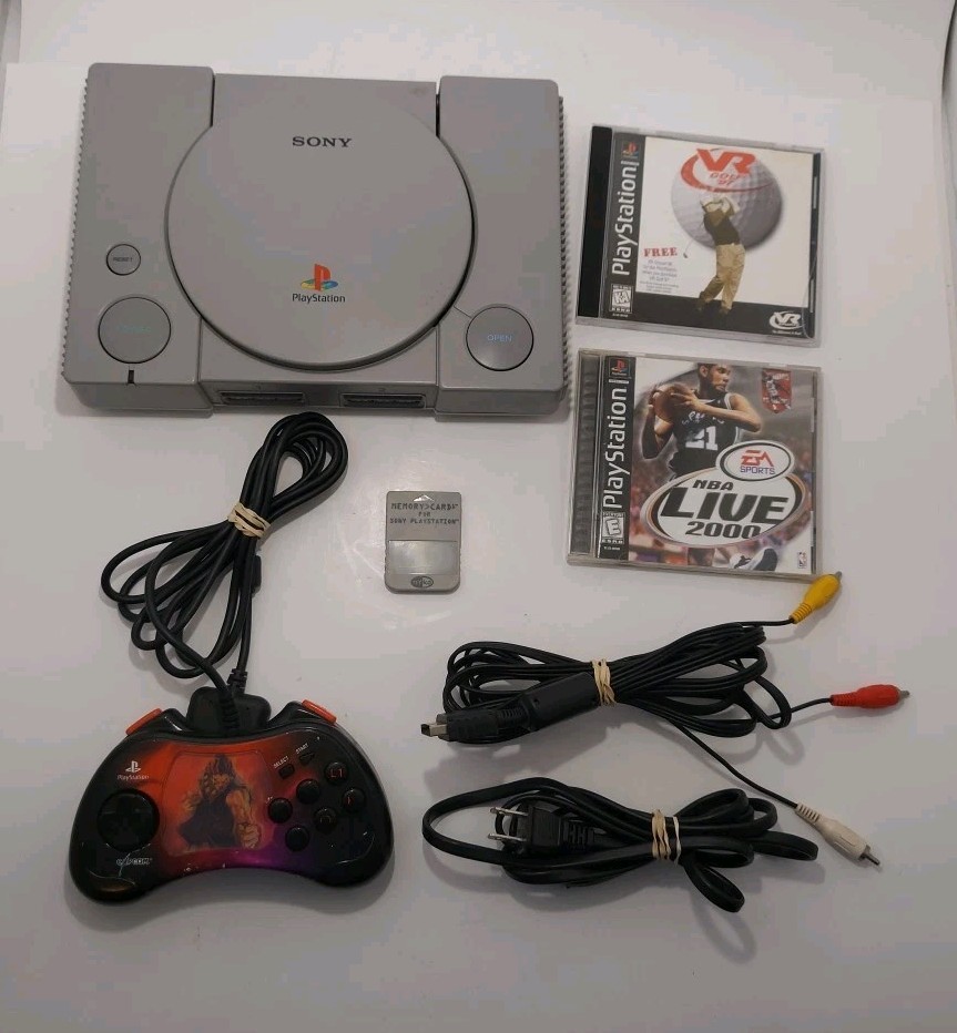 Sony PlayStation 1 PS1 Console Bundle StreetFighter Controller, Cords And Games