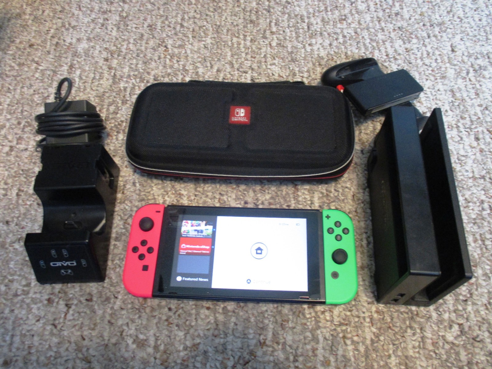 Nintendo Switch System Console w/Neon Pink & Green Joy-Cons w/Dock + Extras