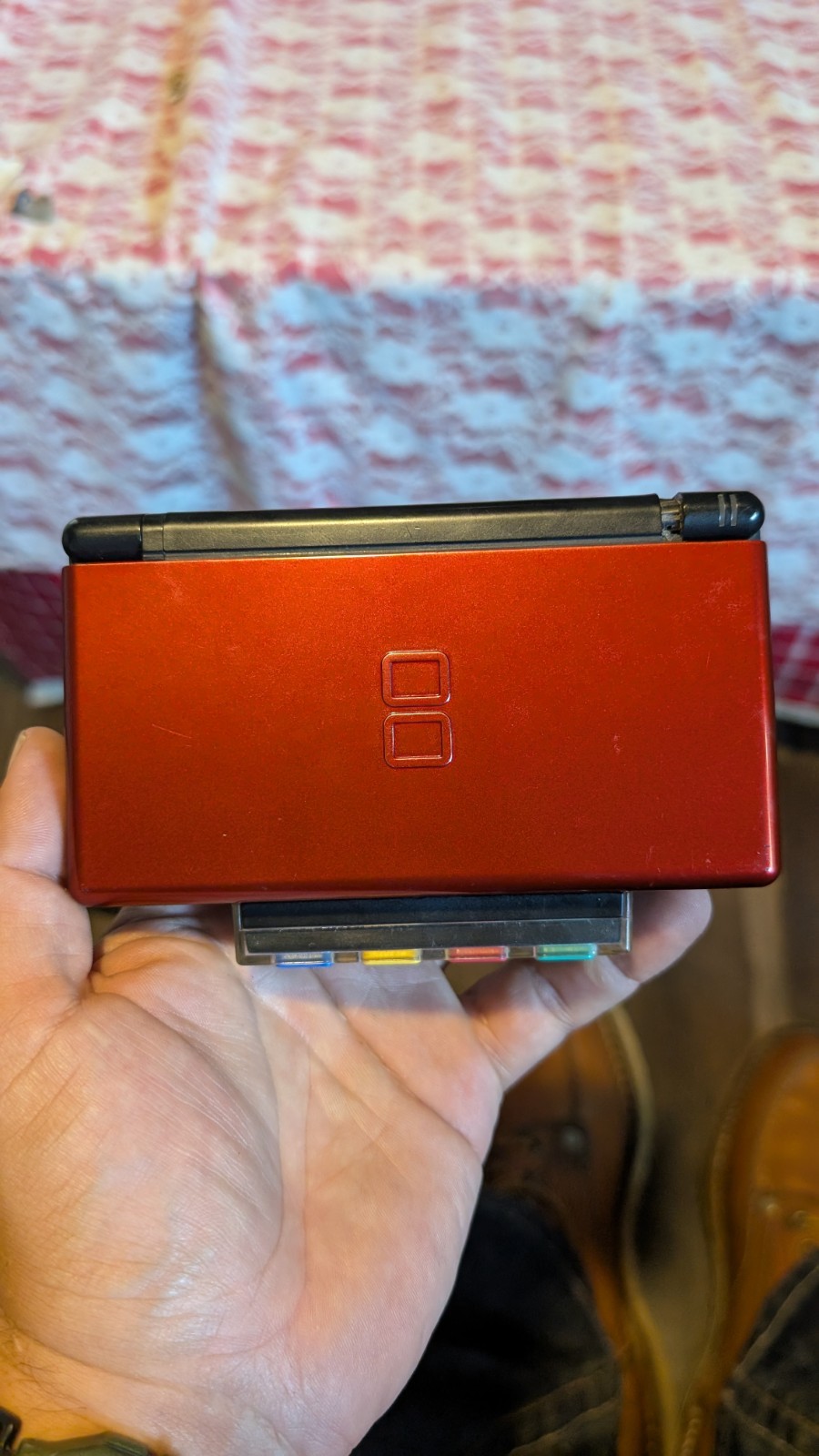 Nintendo DS Handheld System Crimson Red And Black With Charger And Blue Case