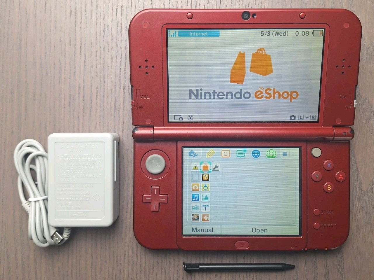 New Nintendo 3DS XL Metallic Red Charger + 32GB SD Card | Region Free BOTTOM IPS