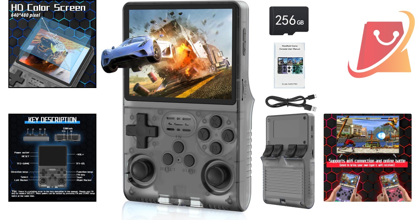 Portable Handheld Game Console 3.5 Inch IPS Screen 256GB Retro Arcade