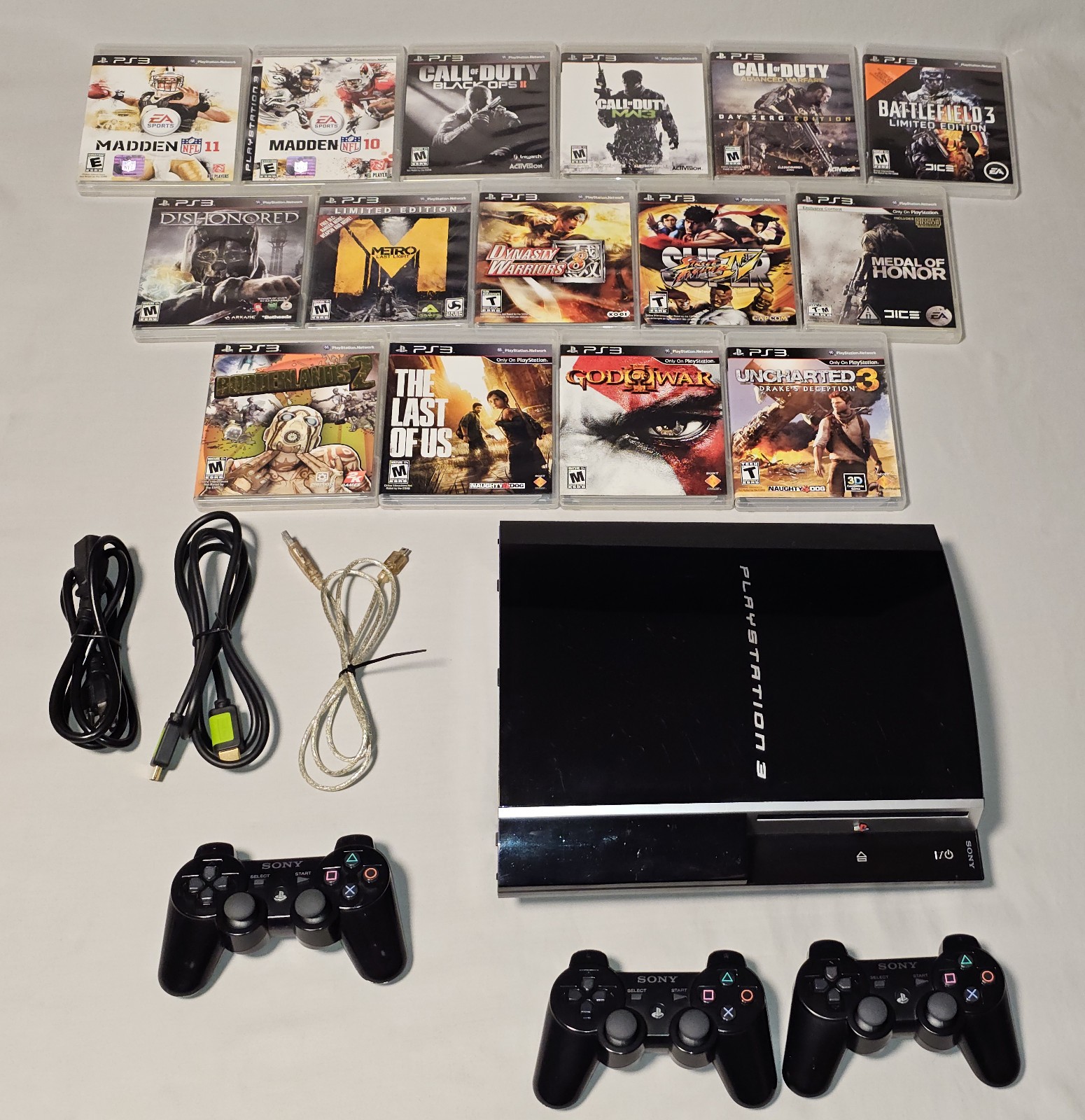 Sony PS3 Fat 80GB CECHK01 Bundle 3 OEM Controllers & 15 Games CIB All Tested