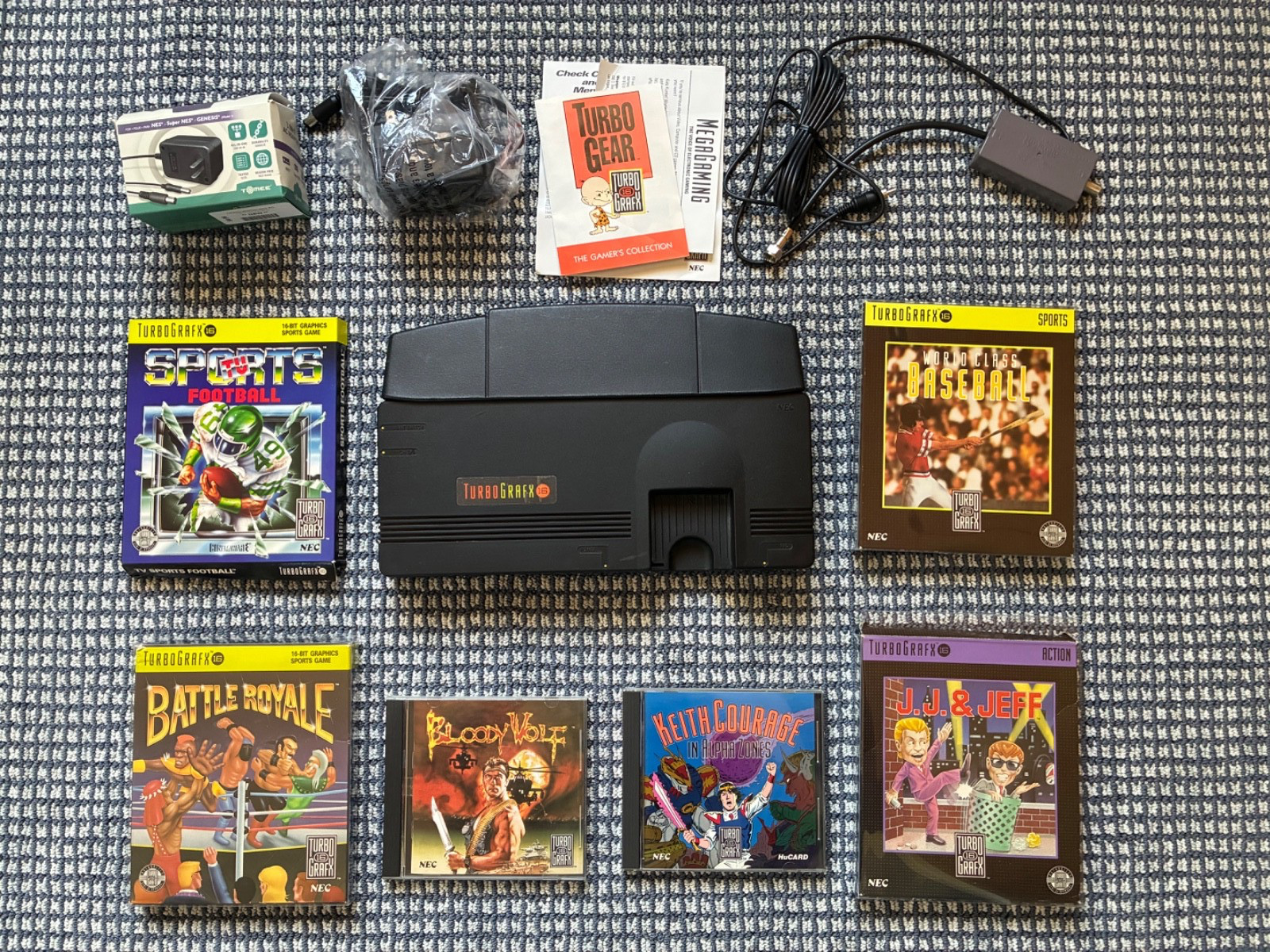 TurboGrafx-16 Console Bundle – TESTED – Bloody Wolf CIB JJ & Jeff Battle Royale