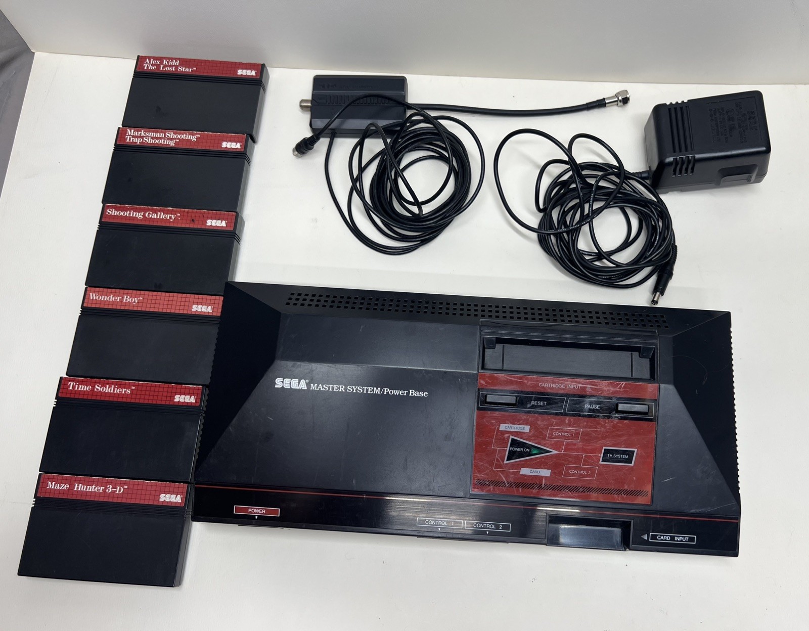SEGA Master System/Power Base Console, Cables, 6 games. TESTED