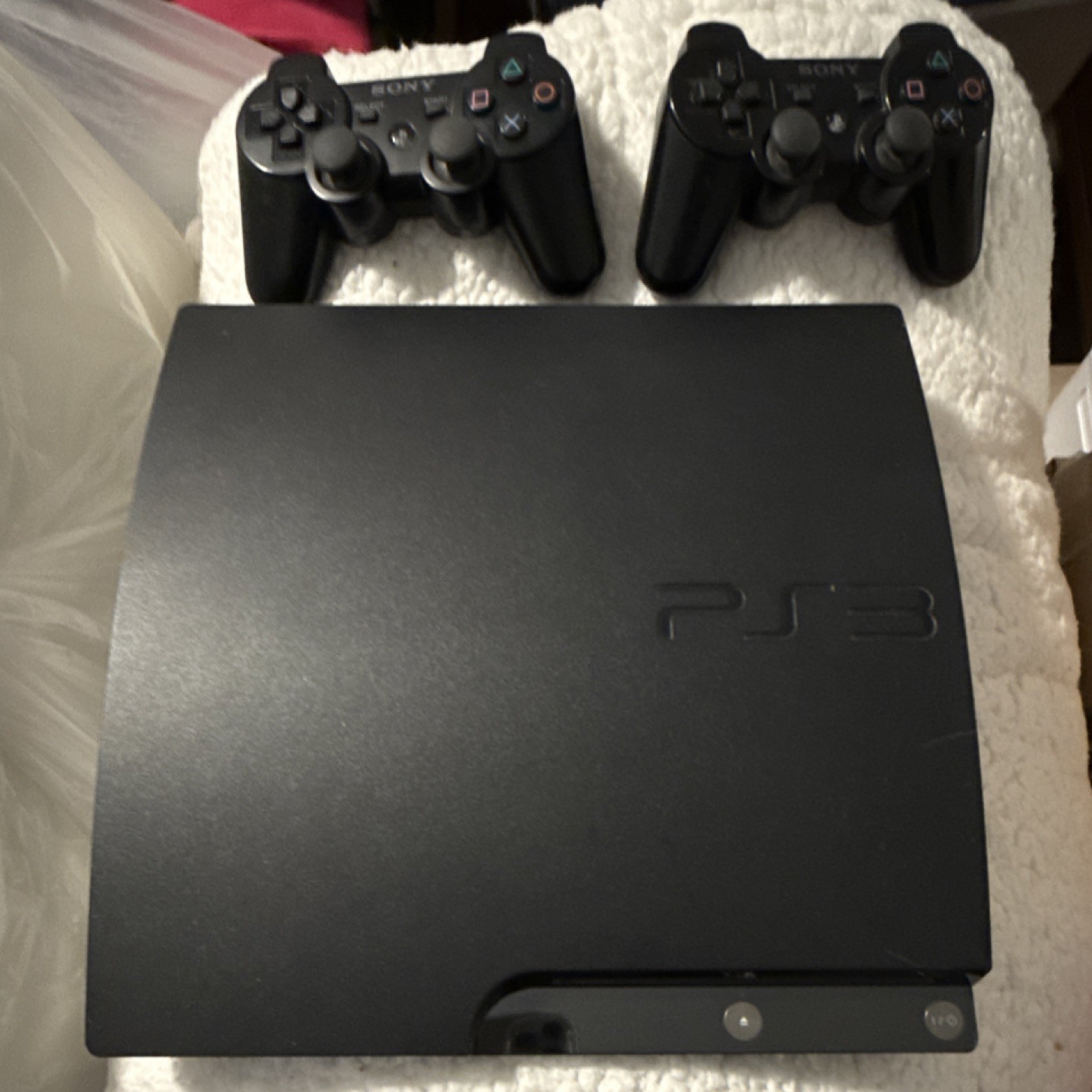 Sony PlayStation 3 Slim Black Console Wi-Fi HDMI with 2 Controllers