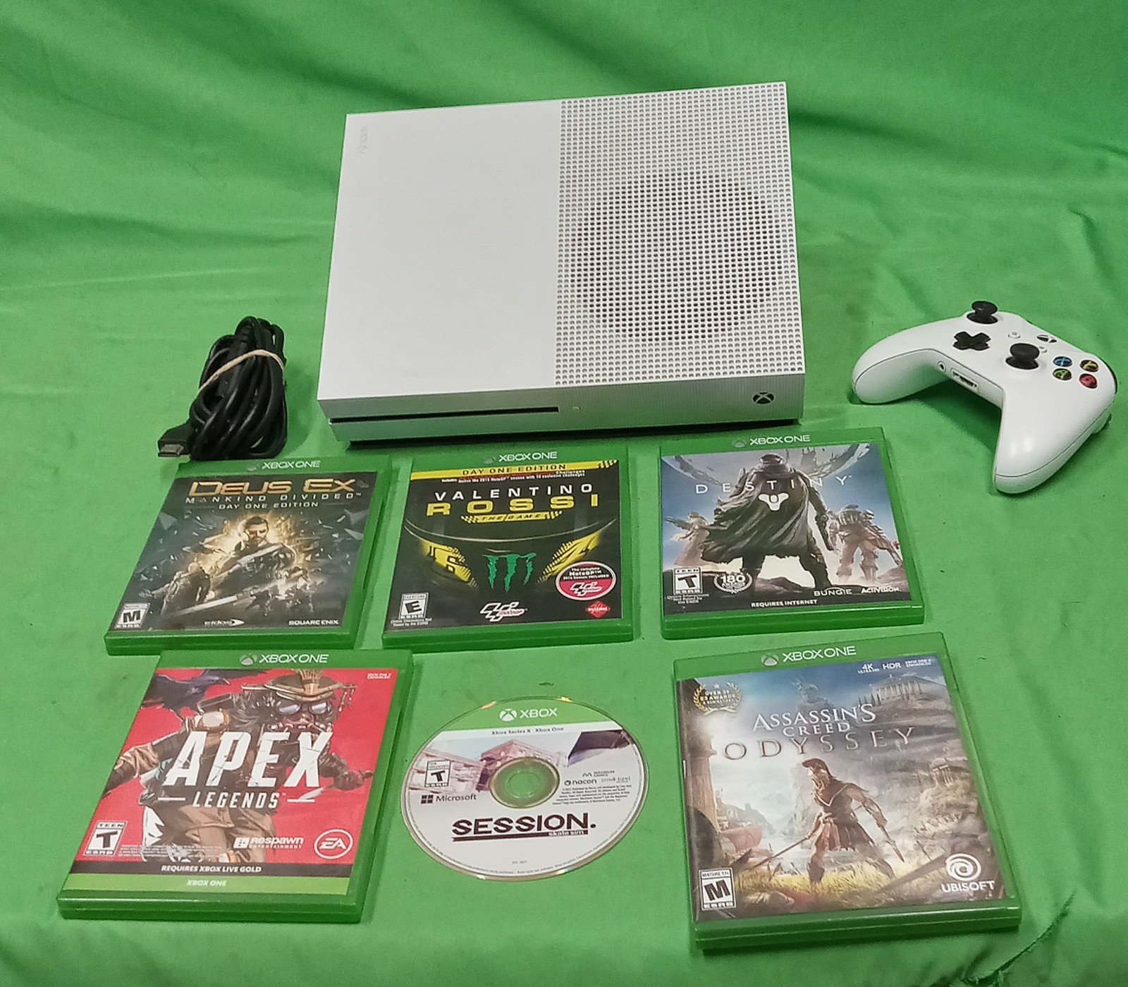 Xbox One S 1TB Console Bundle 1681 White w/ Controller 1708 + 6 Games TESTED