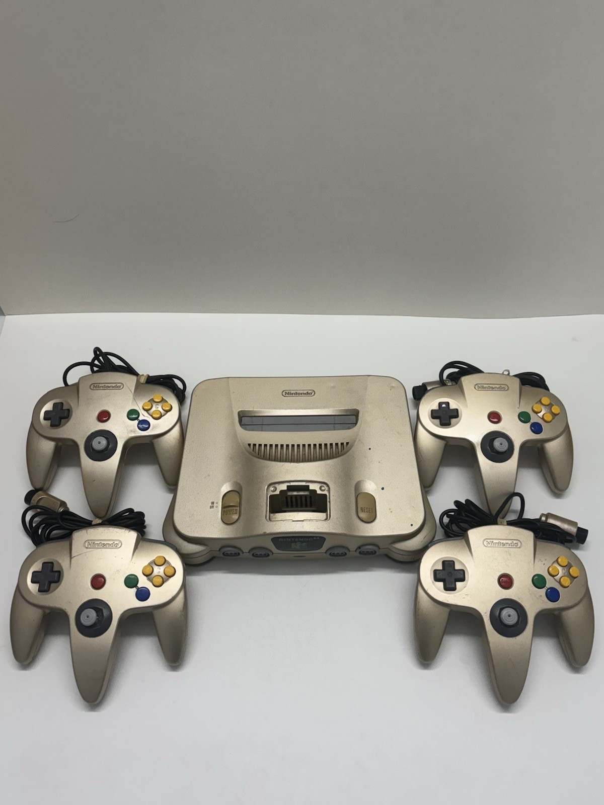 Nintendo 64 N64 Gold USA Console System With 4 Official Controllers Tested Works