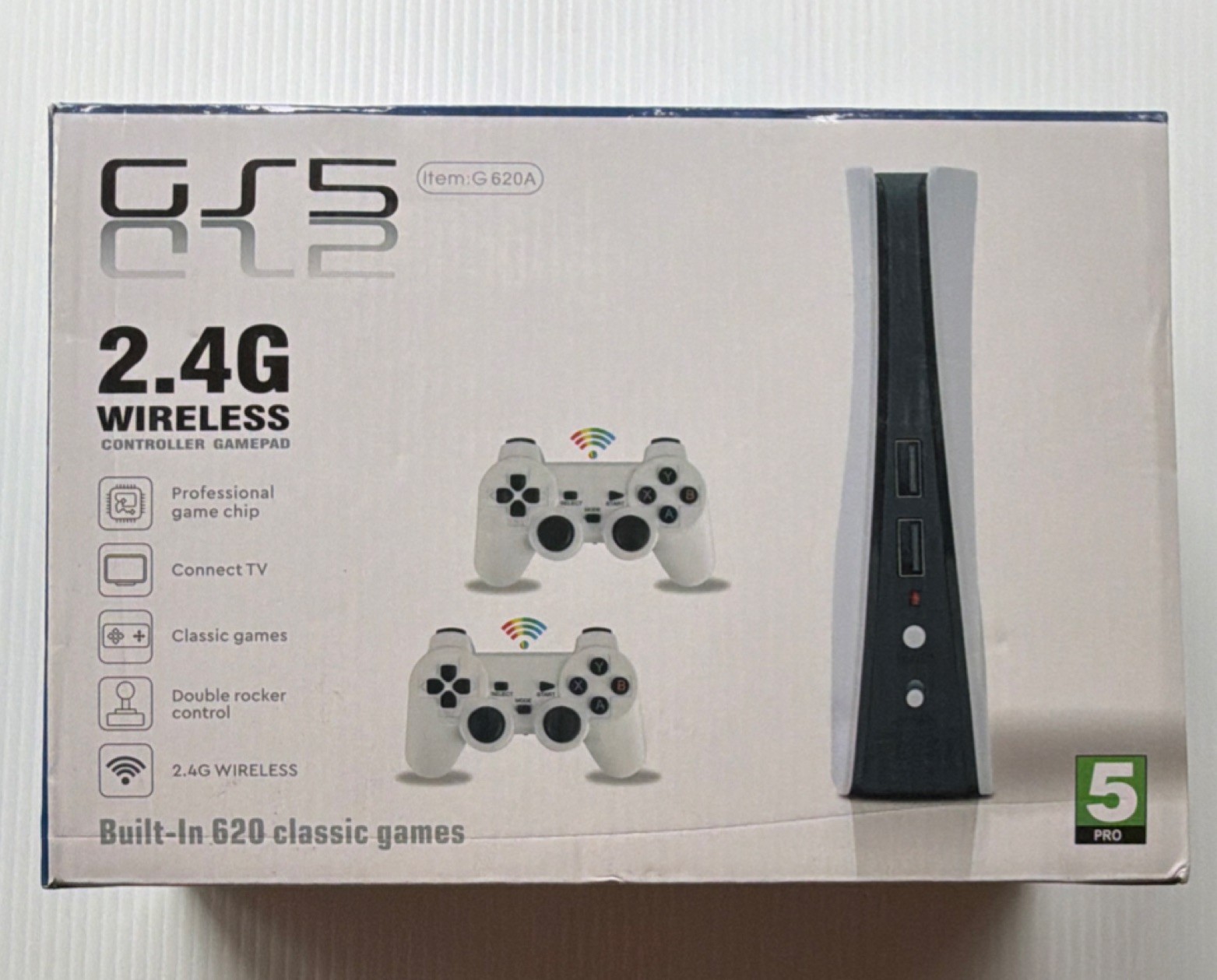GS GameStation 5 Console, 620 Games, 2.4G Wireless, G620A, White/Black