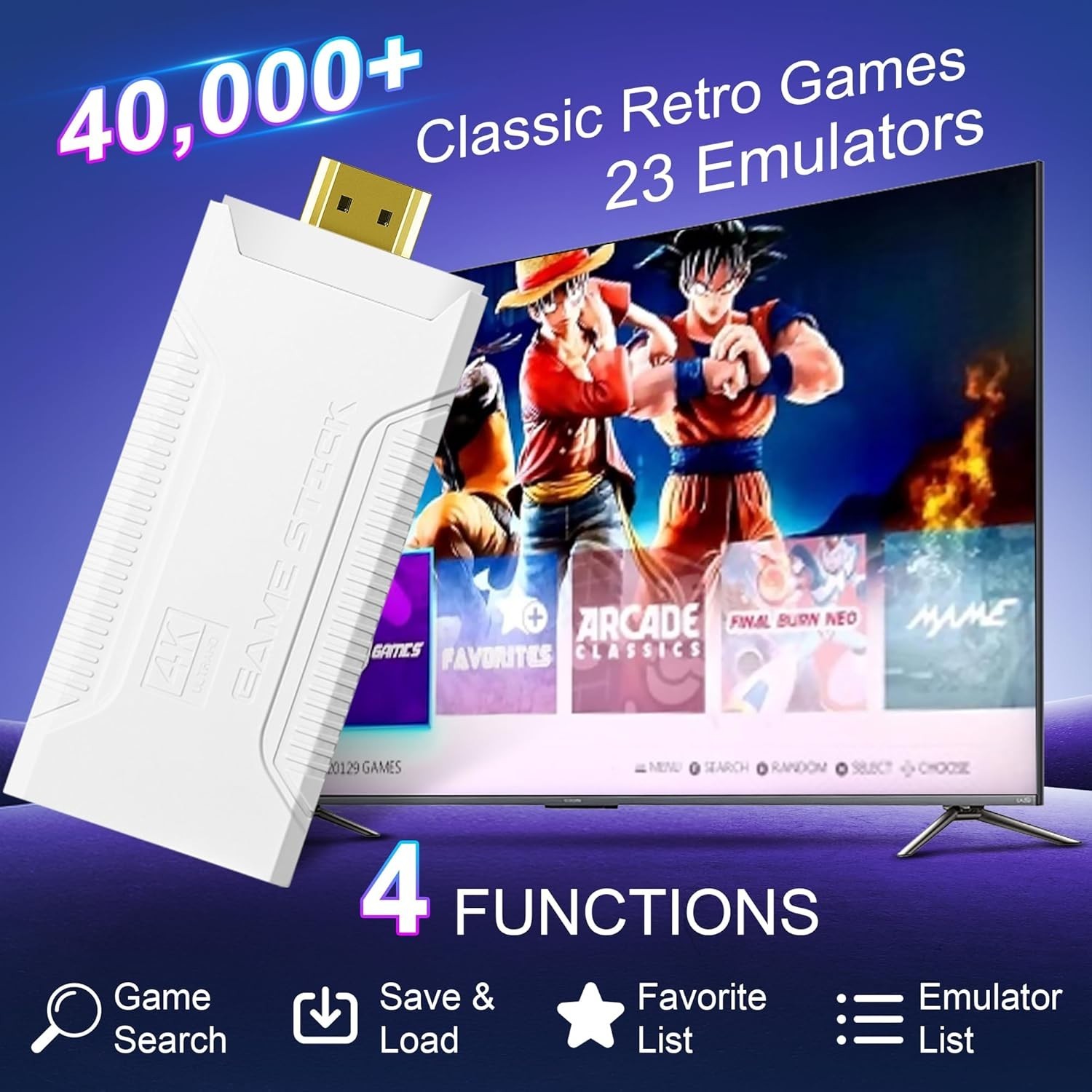 Classic Gaming Stick – 64GB, 40,000+ Games, Perfect Family Gift, 2026 Edition