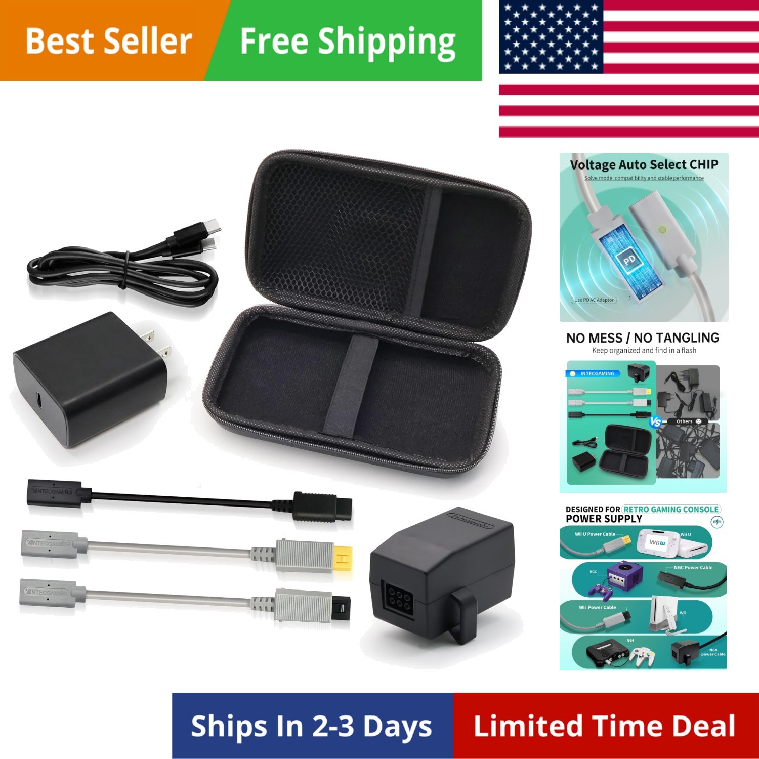 Retro Game Console Power Supply Combination kit-PD Fast Charging, Built-in ch…