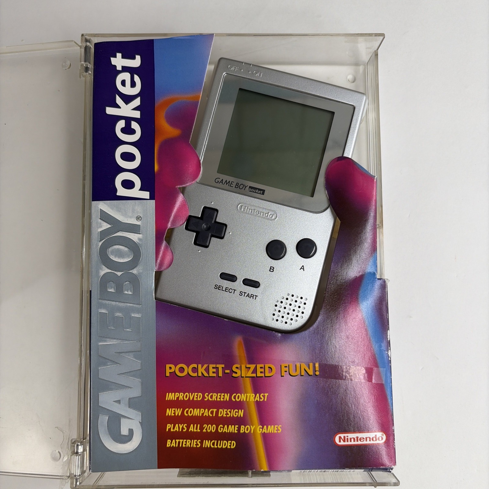 CLEAN Nintendo Game Boy Pocket Silver Handheld MGB-001 Complete Box CIB Tested