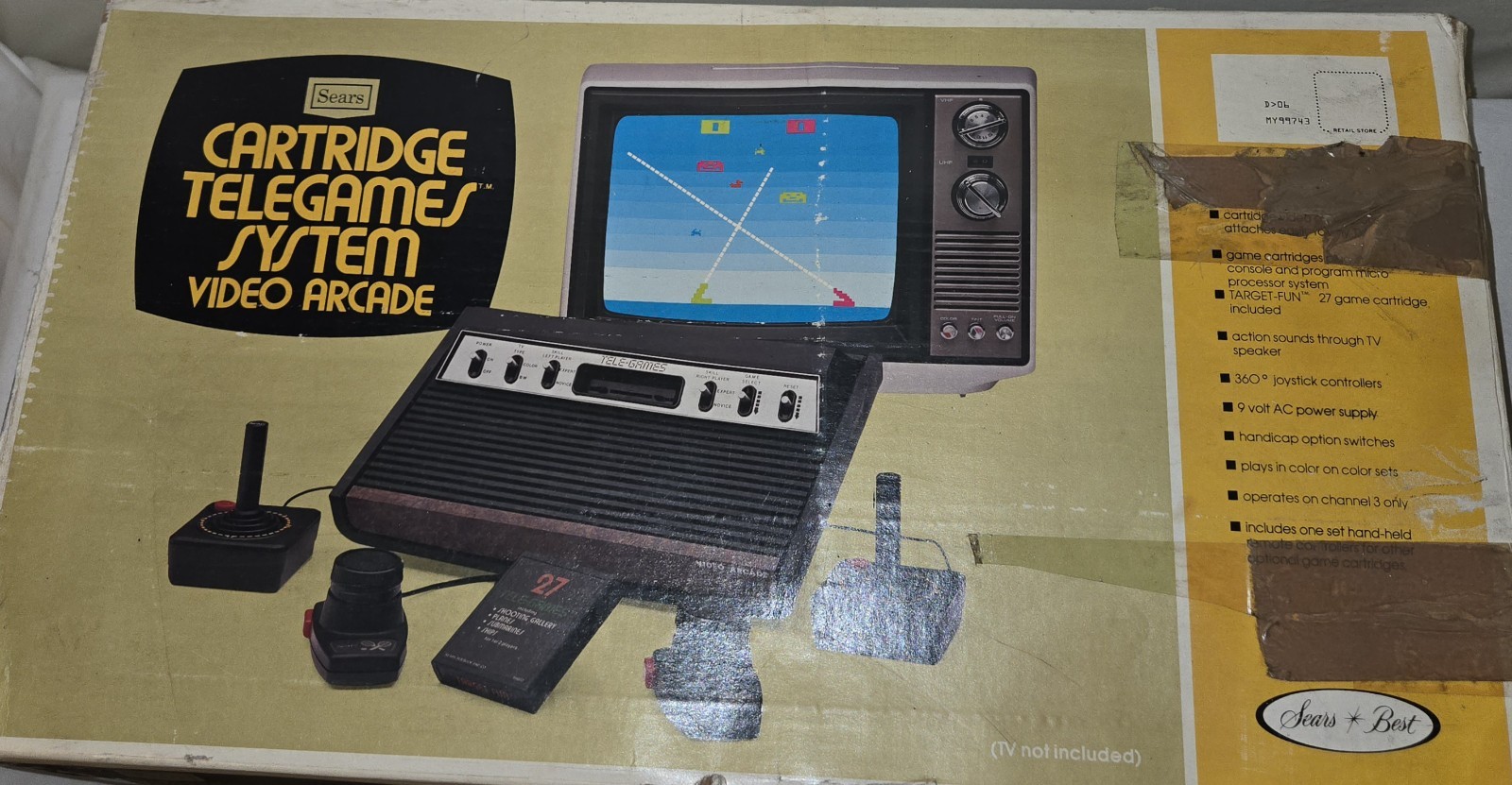 Sears Tele-Games 2600 Heavy Sixer Video Arcade Console Controllers & Cartridges