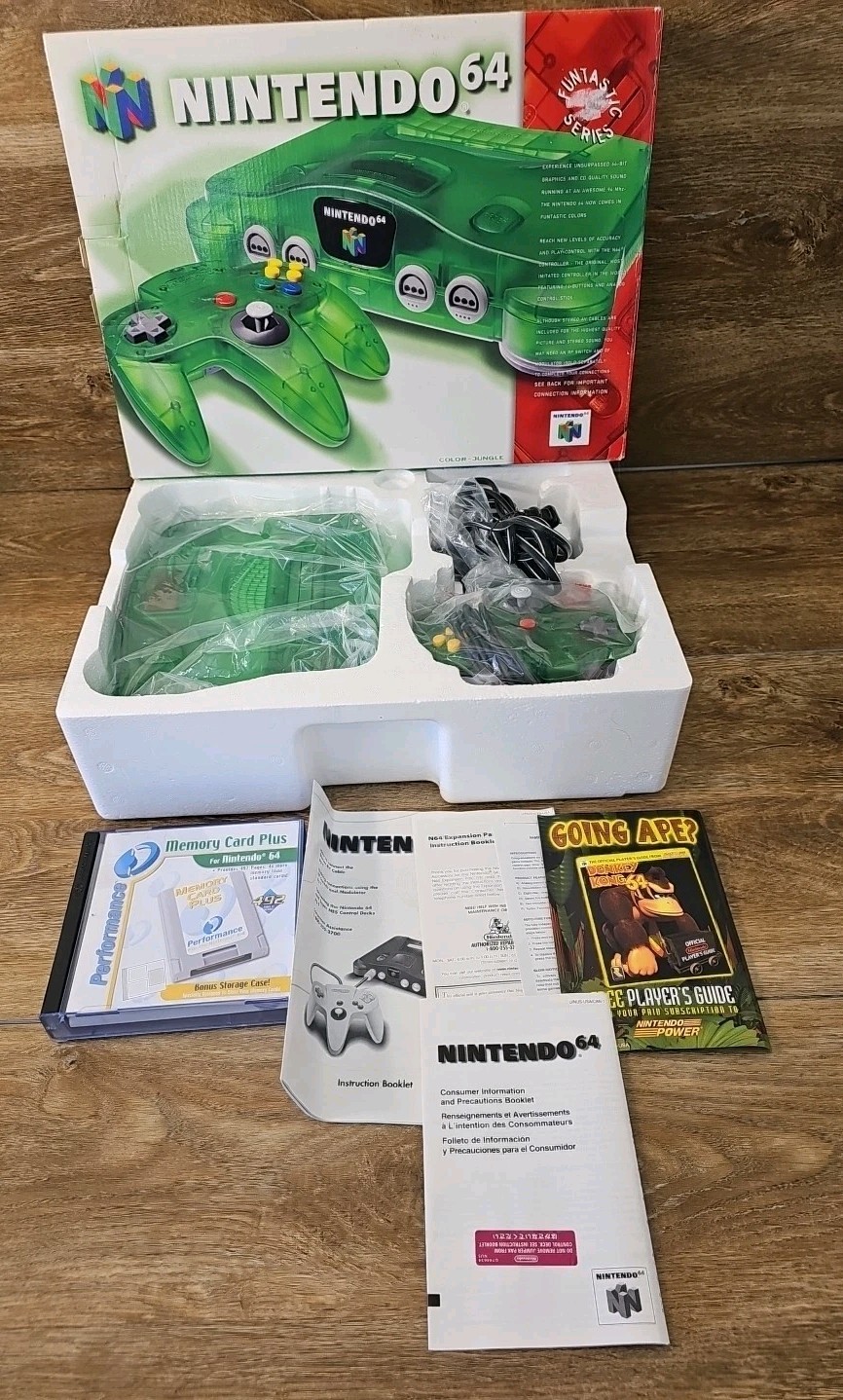 Nintendo 64 N64 Jungle Green Console Mint W/Box Tested Memory Card Included