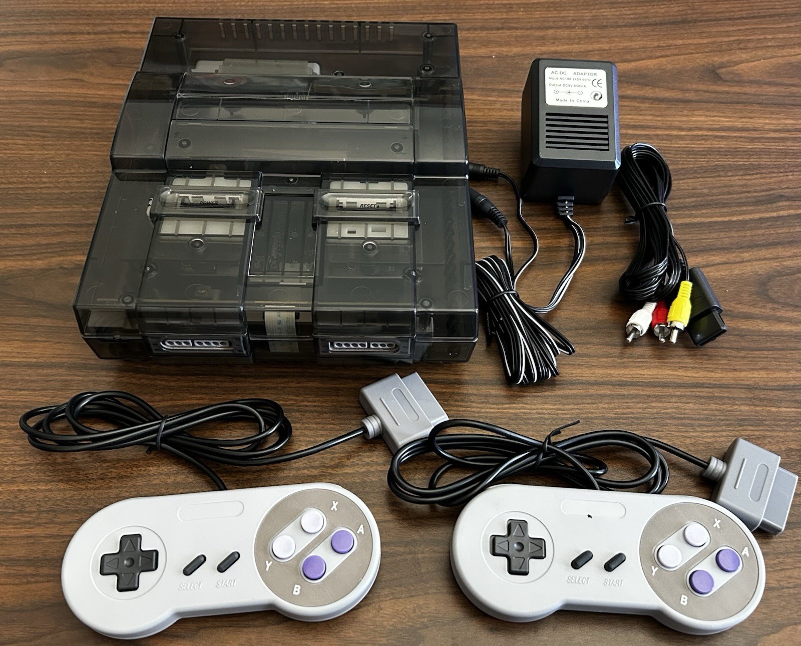 Snes clear black Super Nintendo Entertainment system 2 controllers & cables