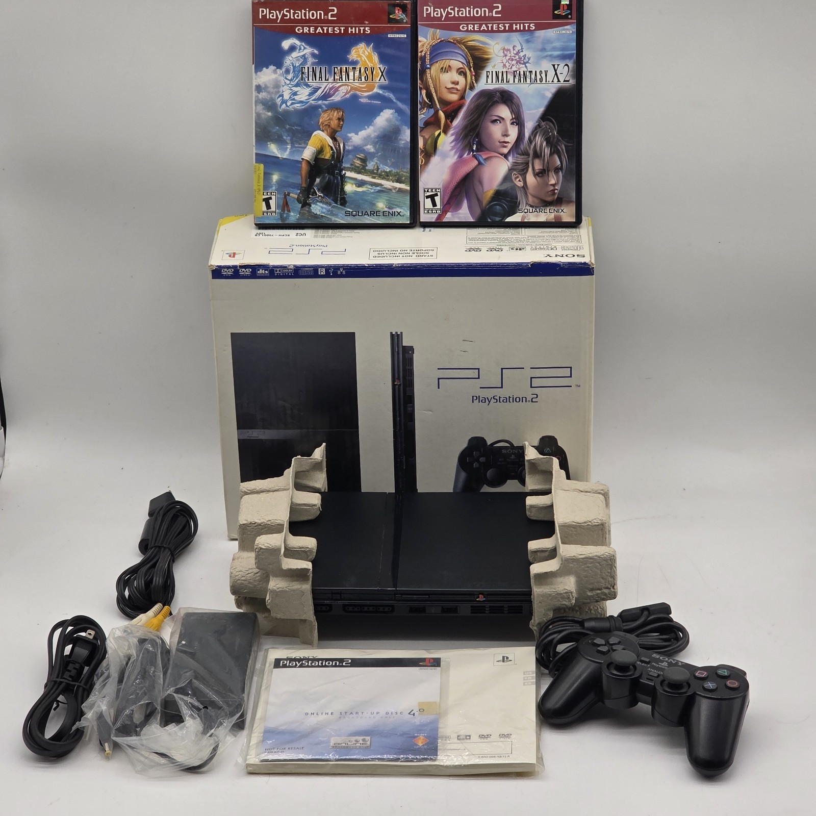 PlayStation 2 PS2 Slim Black Console Tested In Box With Cables And Paperwork