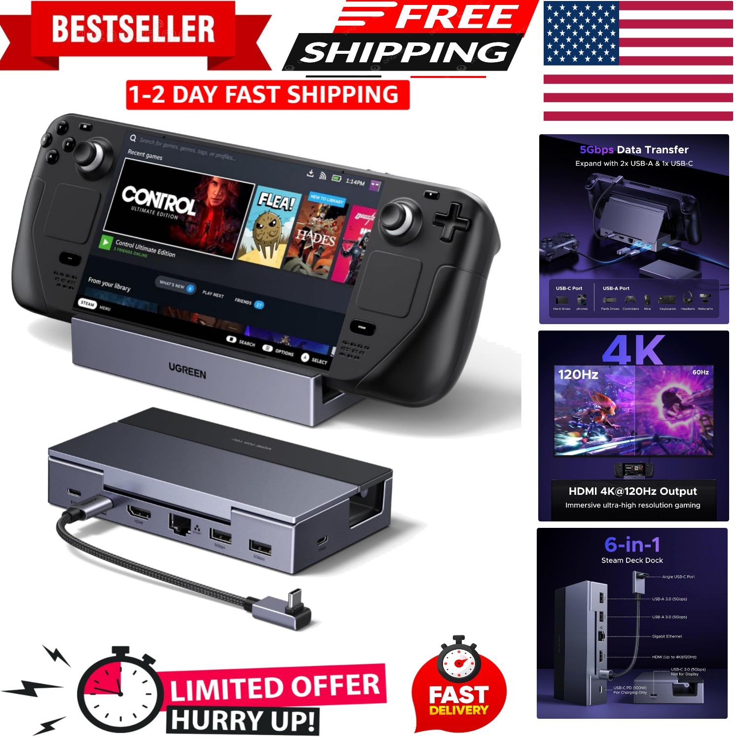 Compact 4K@120Hz Docking Station: Steam Deck, ROG Ally & More – 100W PD