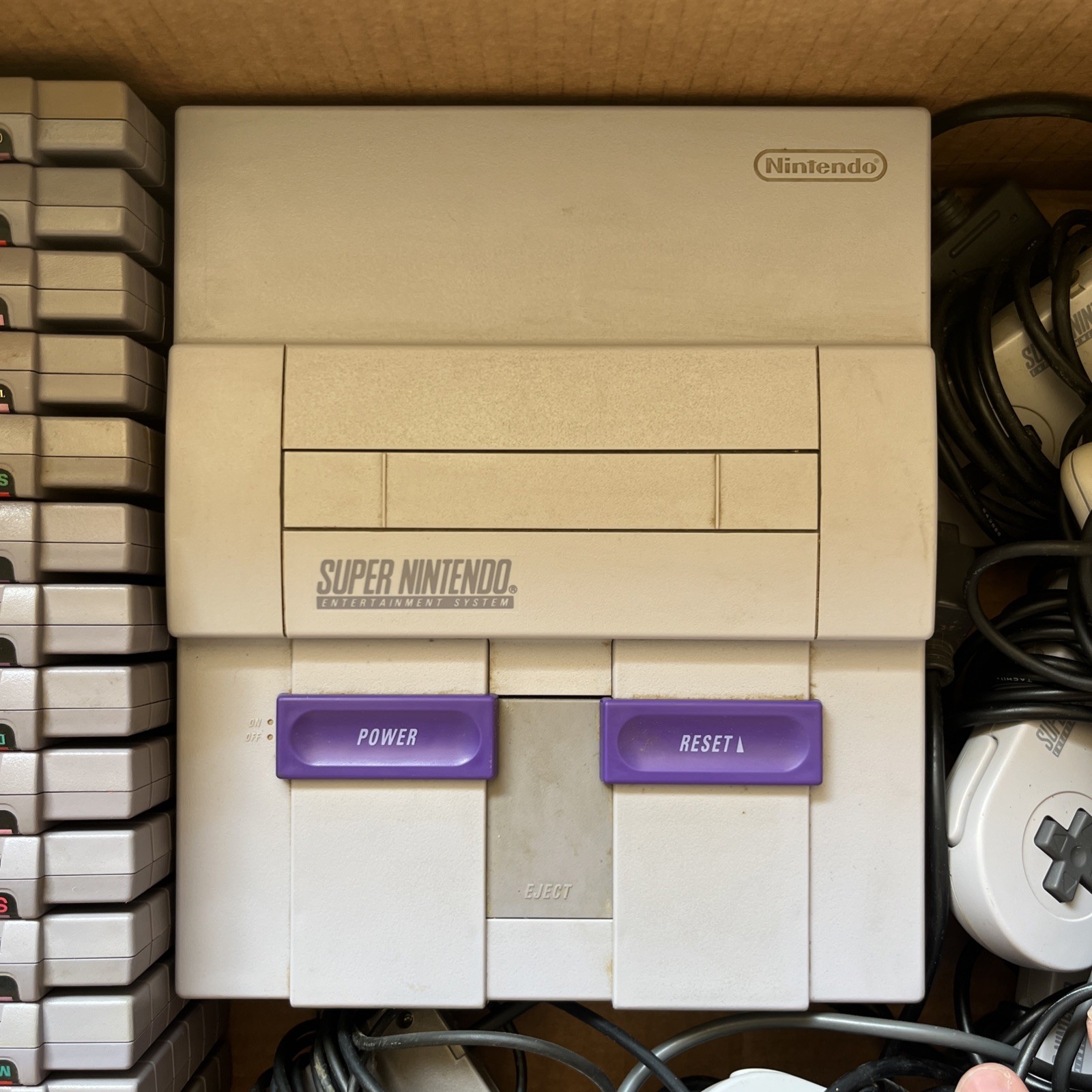 Nintendo SNES Console Bundle with 6 Controllers SNS-001 17 Games Tested Works