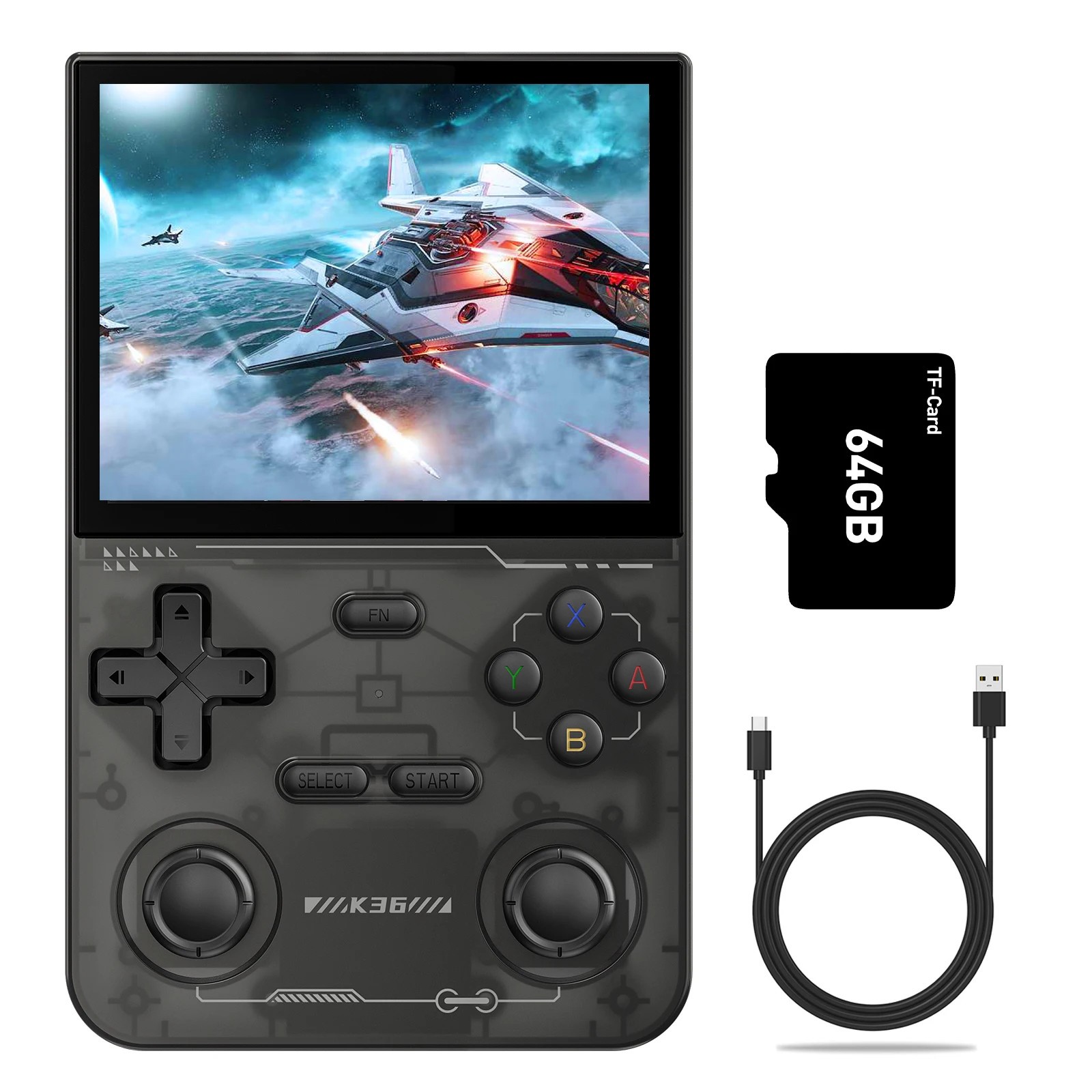 K36 Handheld Retro Game Console 3.5′ IPS Screen 64G 4k 16000+Games Video Games