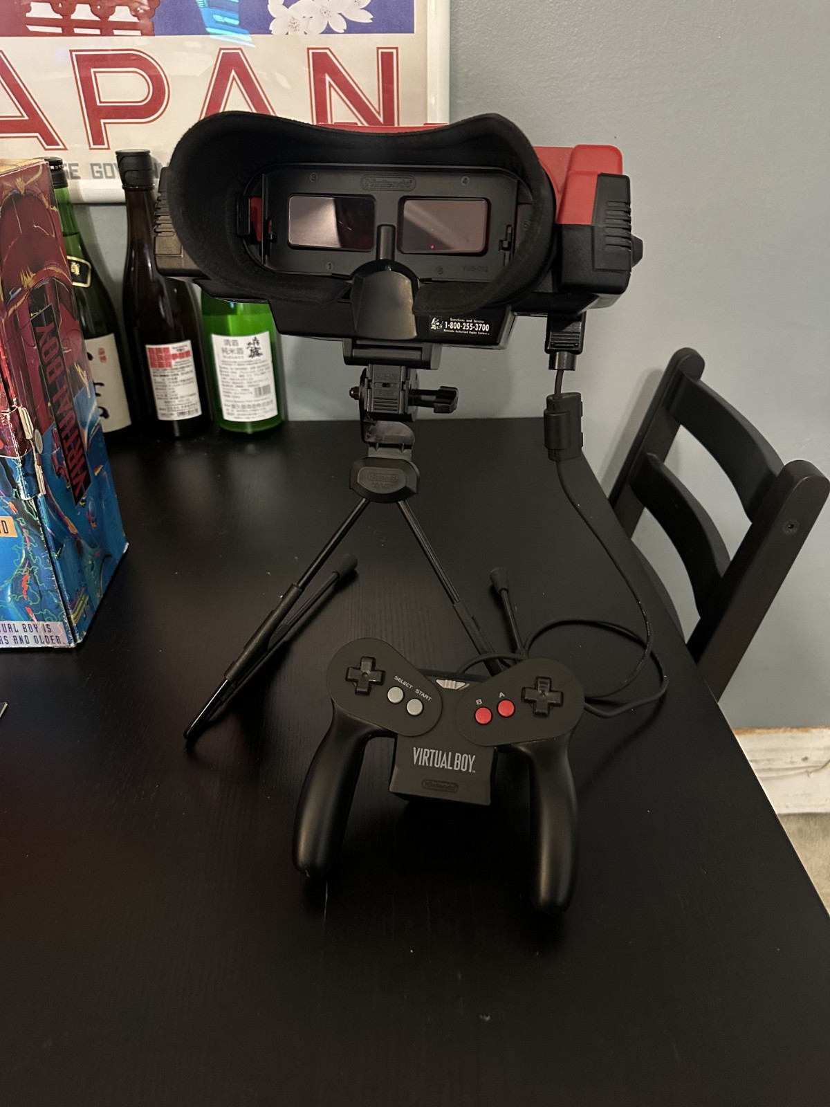 Nintendo Virtual Boy in Box w/ Mario Tennis -Powers On -BOTH DISPLAYS BAD -AS-IS