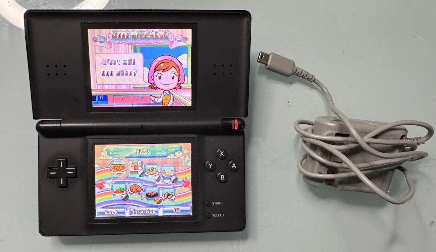 Nintendo DS Lite Black Console w/ Charger Cooking Mama 2 Tested Working