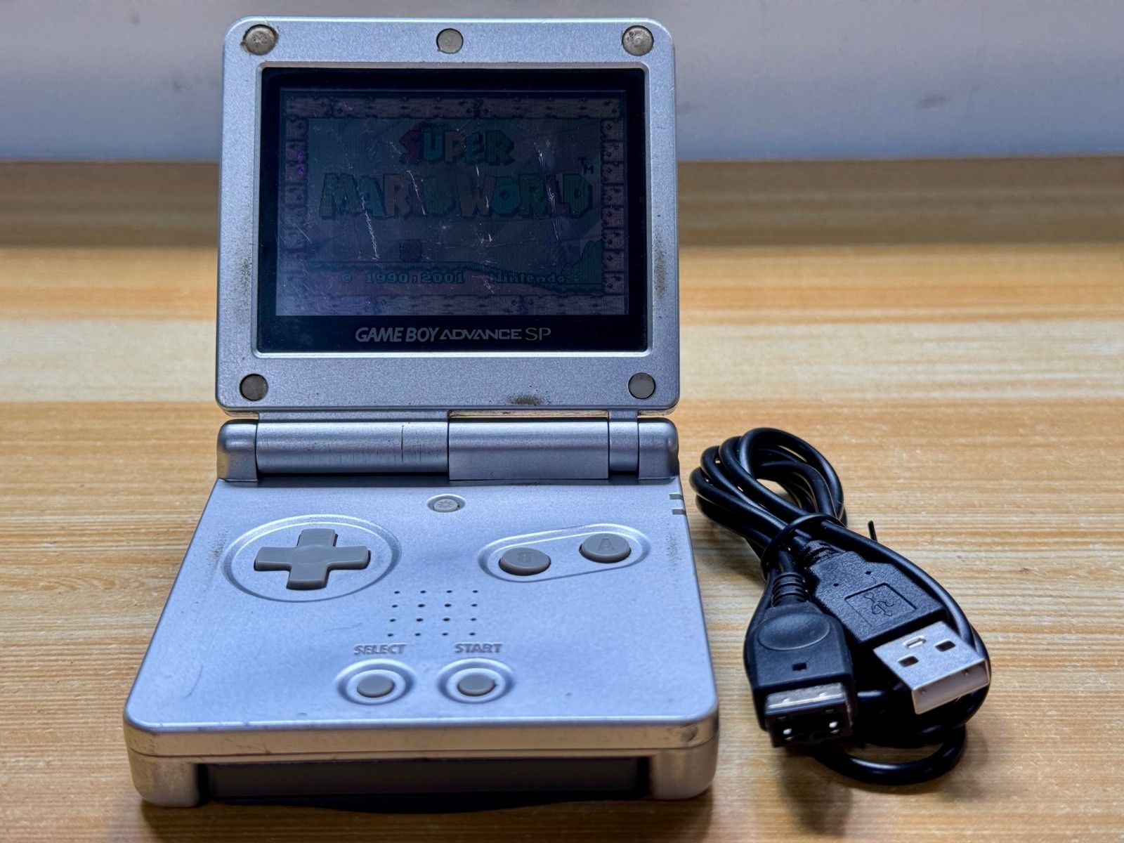 Nintendo Gameboy Advance SP AGS001 Metal Silver Handheld w/ USB Cable & Battery