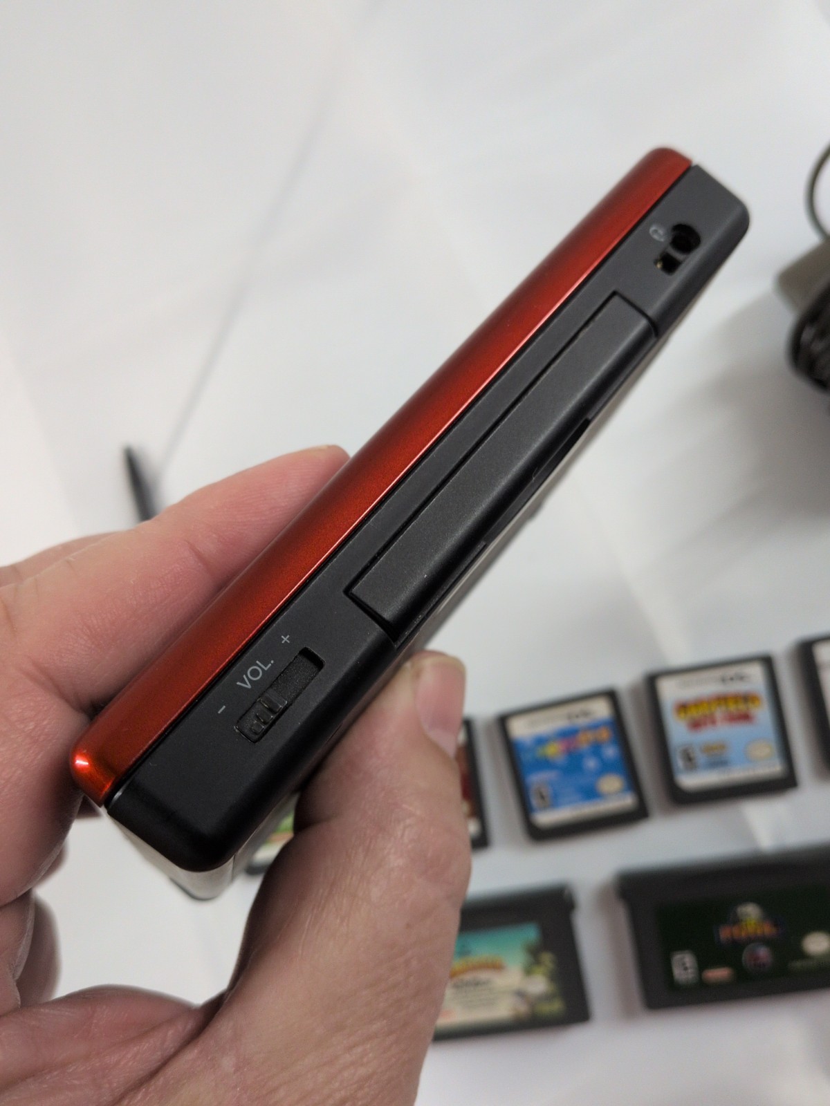 Nintendo DS Lite Crimson Handheld Red Black Model USG-001 Tested 7 Games Charger