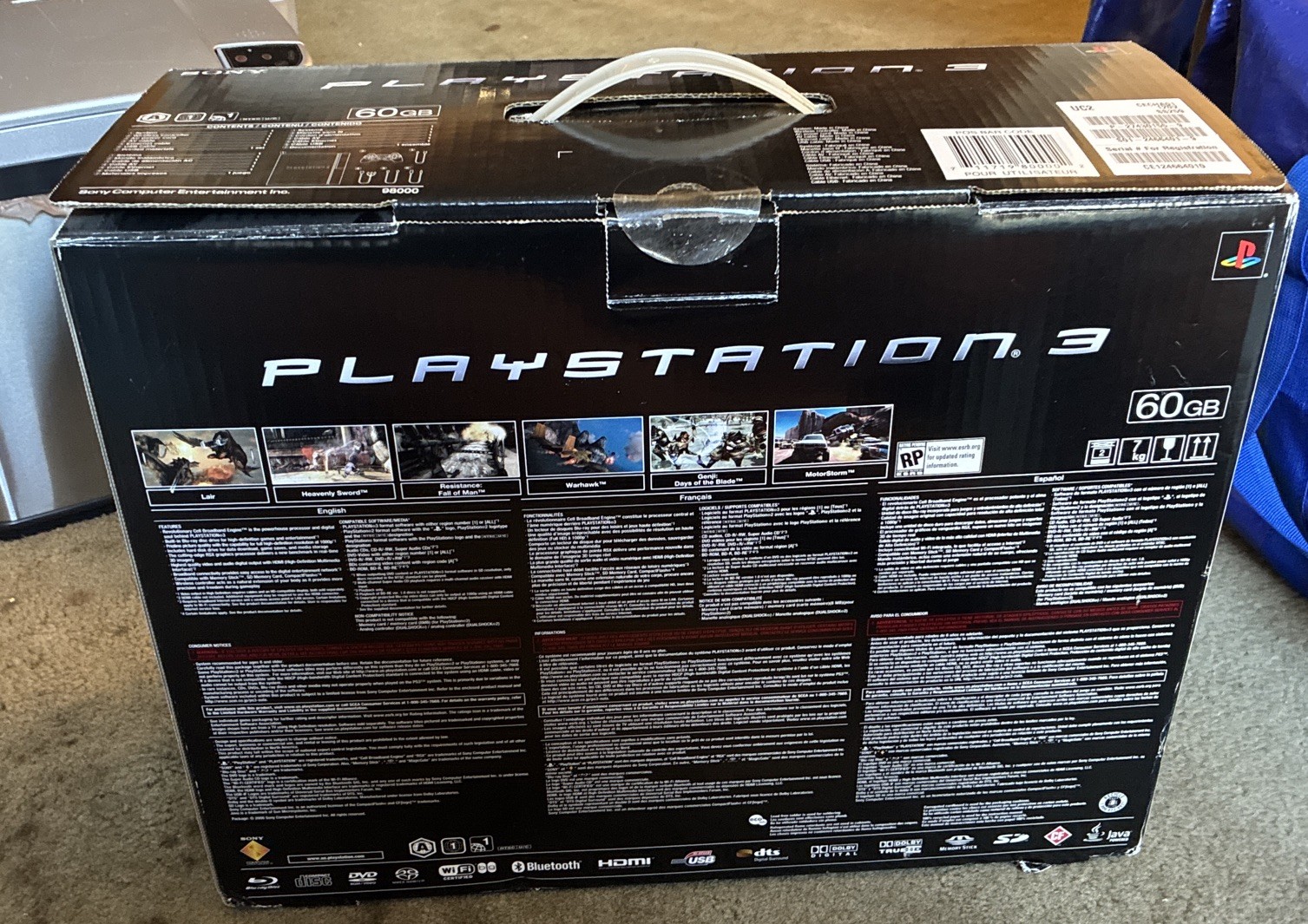 PS3 60GB Backwards Compatible w/Box L@@K PS3 Console Yellow Light.No Controller