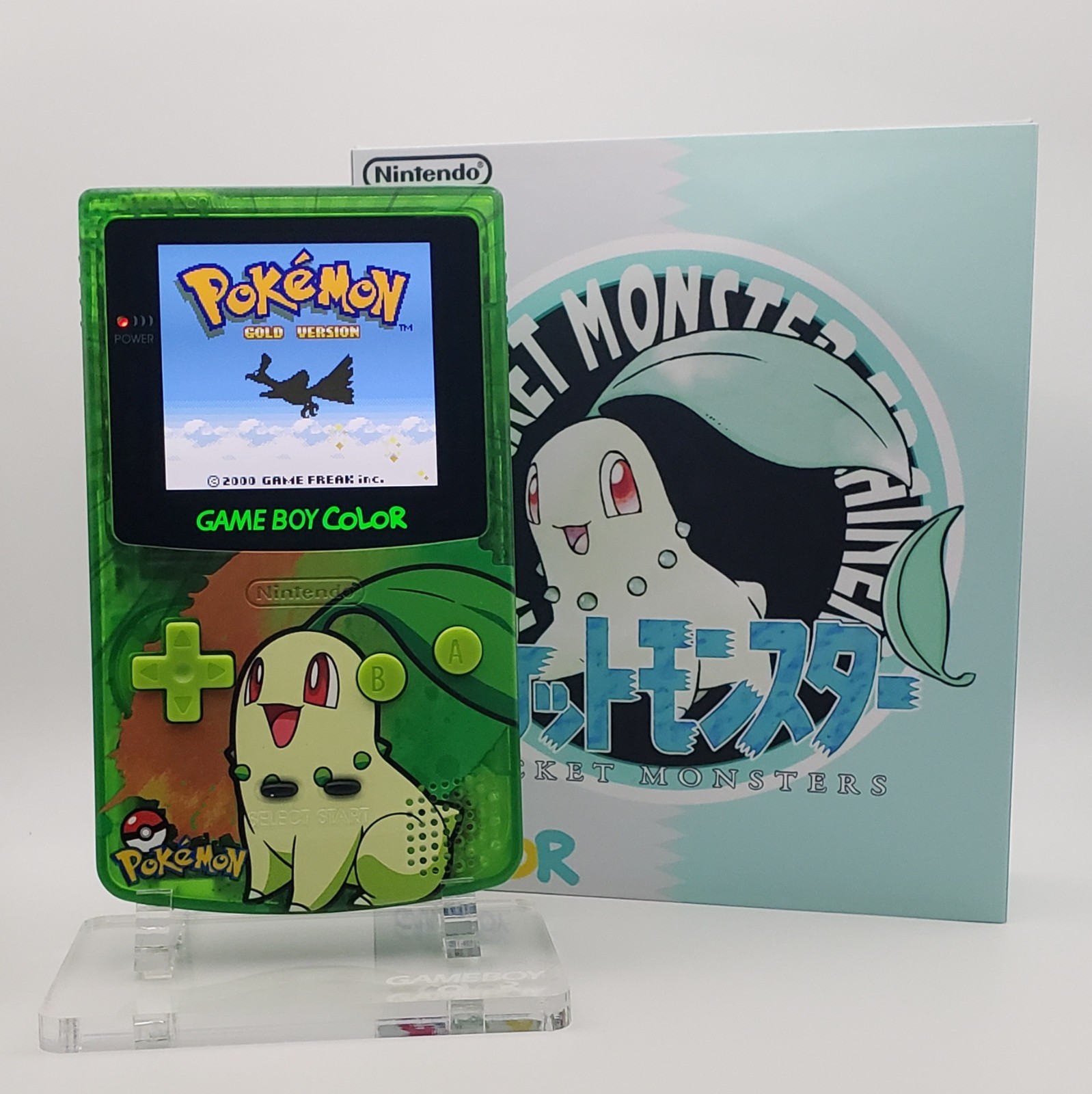 Laminated OLED Screen – Chikorita Game Boy Color w/ Case – New Speaker, Recapped