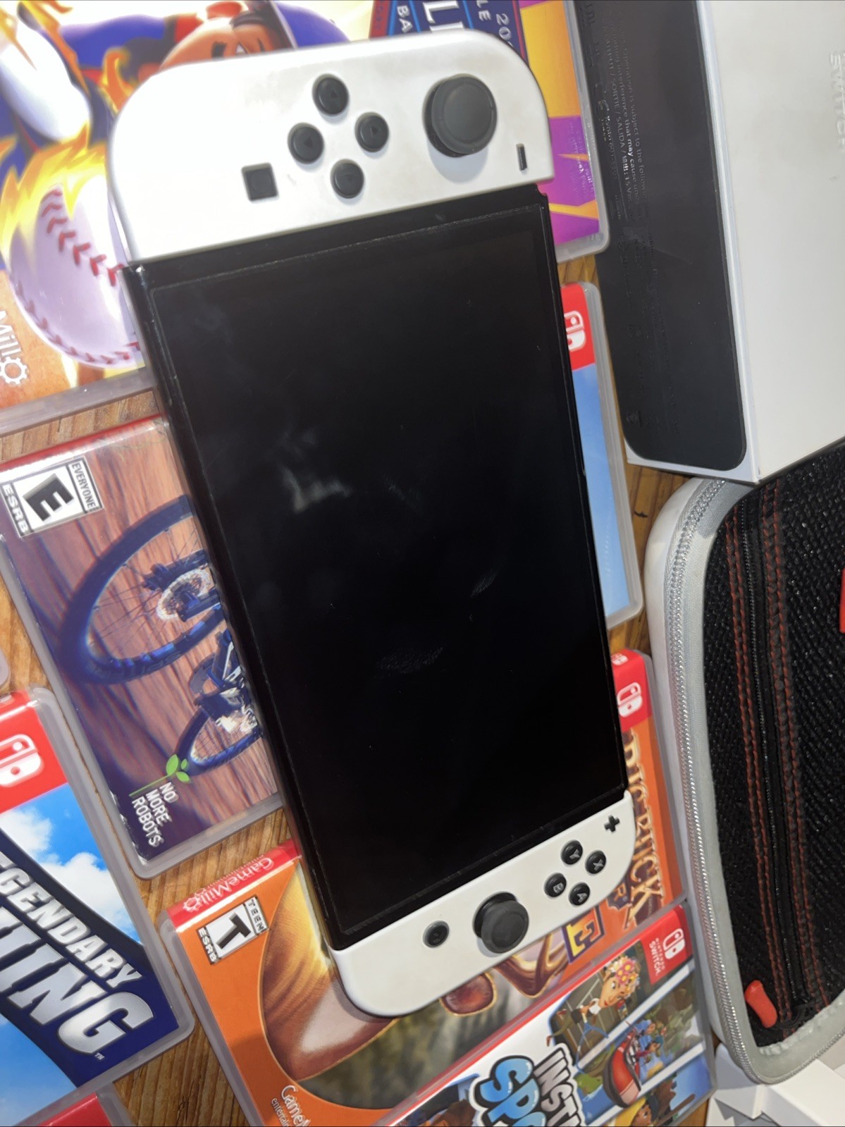 Nintendo Switch White OLED Bundle – 9 Games – Dock – Stand – Charger – HDMI