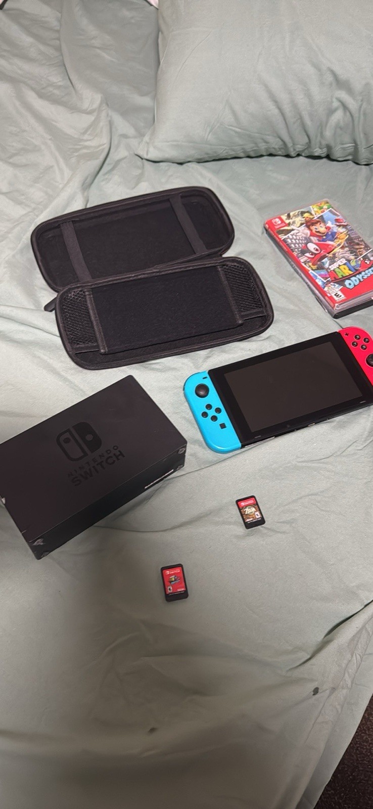 Nintendo Switch Console Black/Red/Blue Joy-Cons, Case, Box & Game Cartridges