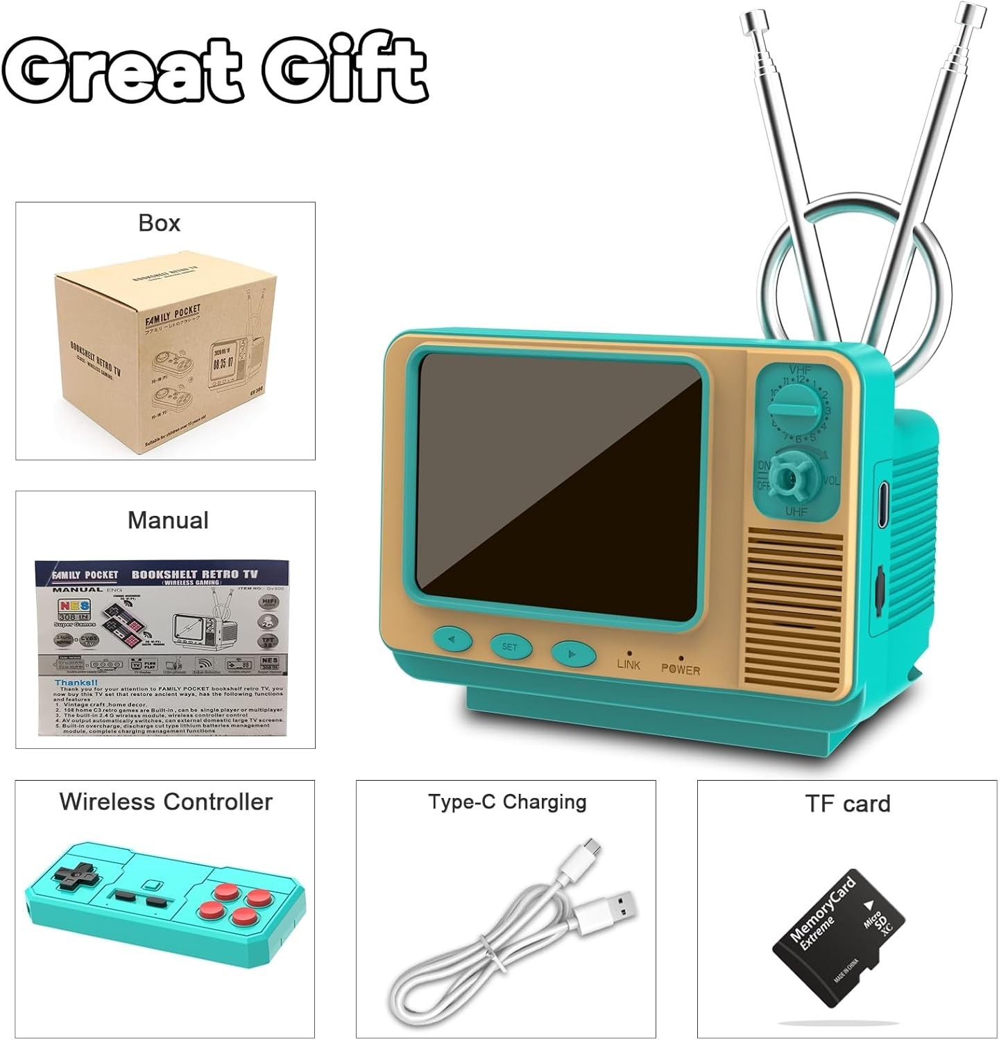 Nostalgic Mini TV Game Console – Portable, 2 Player, Save Function, Family Fun