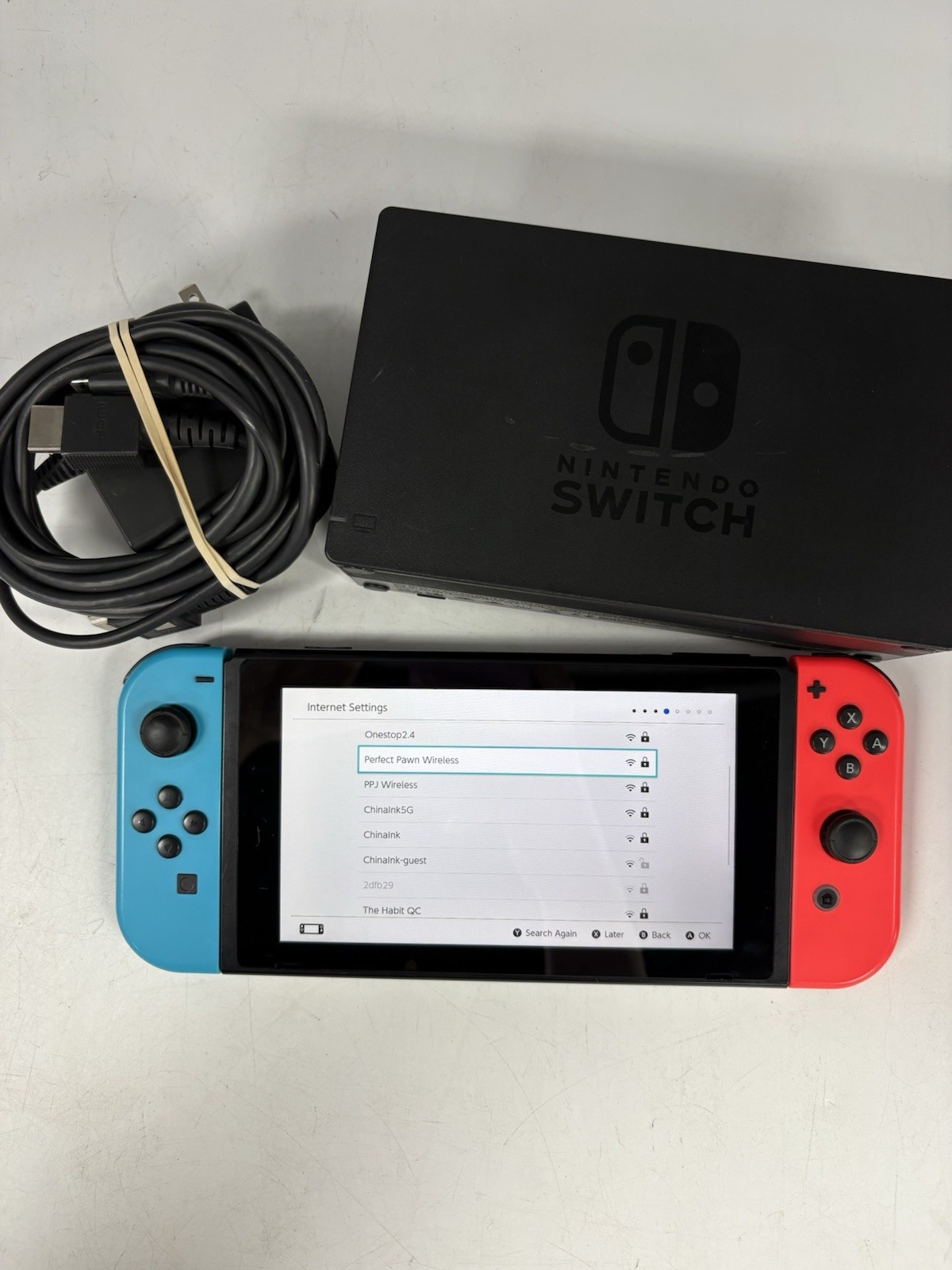 Nintendo Switch V1 Handheld Home Video Game Console 32GB Neon Red/ Blue w/ Dock