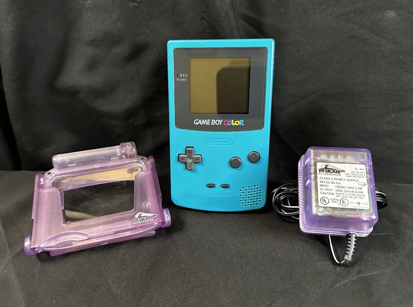 Nintendo Game Boy Color Teal CGB-001 w/ Pelican Power Adapter & Screen Magnifier
