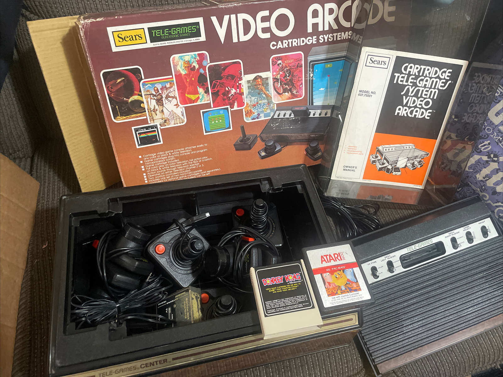Atari 2600 Sears Tele-Games Console IN BOX Controllers Storage Center Tested