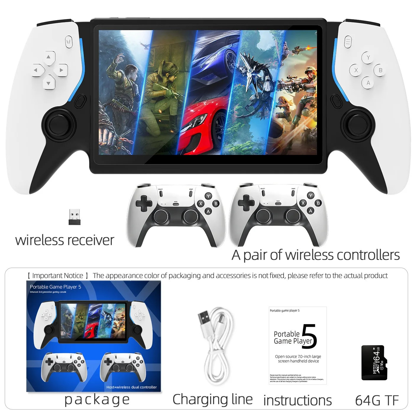 7.0 Inch IPS Screen Linux System Retro Handheld Gaming Console 64GB, Dual Contro