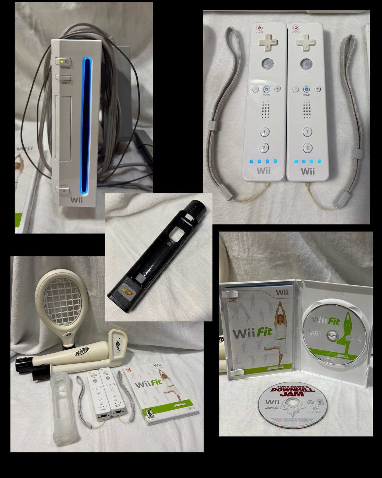 Nintendo Wii console with 2 remotes, 1 silicone sleeve & Nerf sports attachments