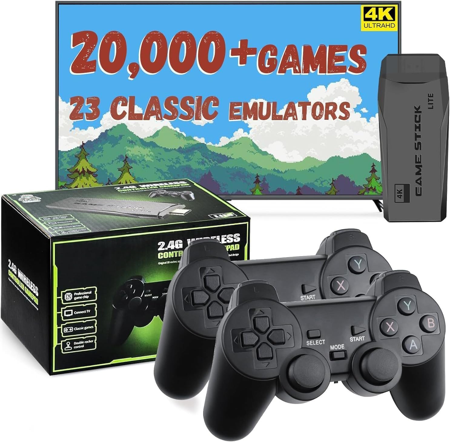Retro Gaming Console – 20,000+ Games, Dual Controllers, 4K HDMI Output